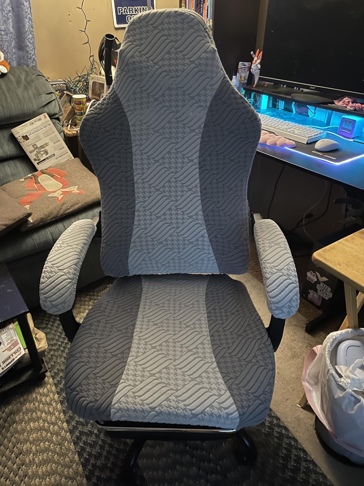 Gaming Chair Cover - Stretchable Machine Washable Fabric Computer Chair Seat Slipcovers Fits Most Office/PC Chairs & Racing Style Seats,Gray customer photo 1