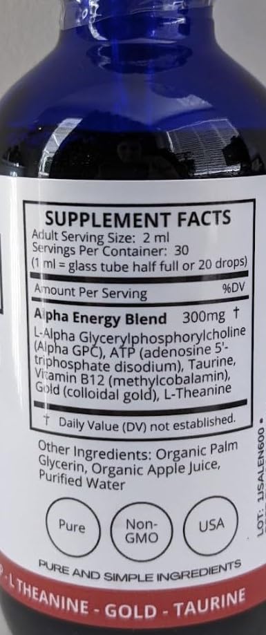 FWS Alpha Energy - Calm Focused Energy without the Caffeine Jitters - Alpha GPC, B12, L-Theanine, Taurine, ATP - Caffeine Free, Organic, non-GMO - Fast Acting Liquid Nootropic - 30 Servings customer photo 1