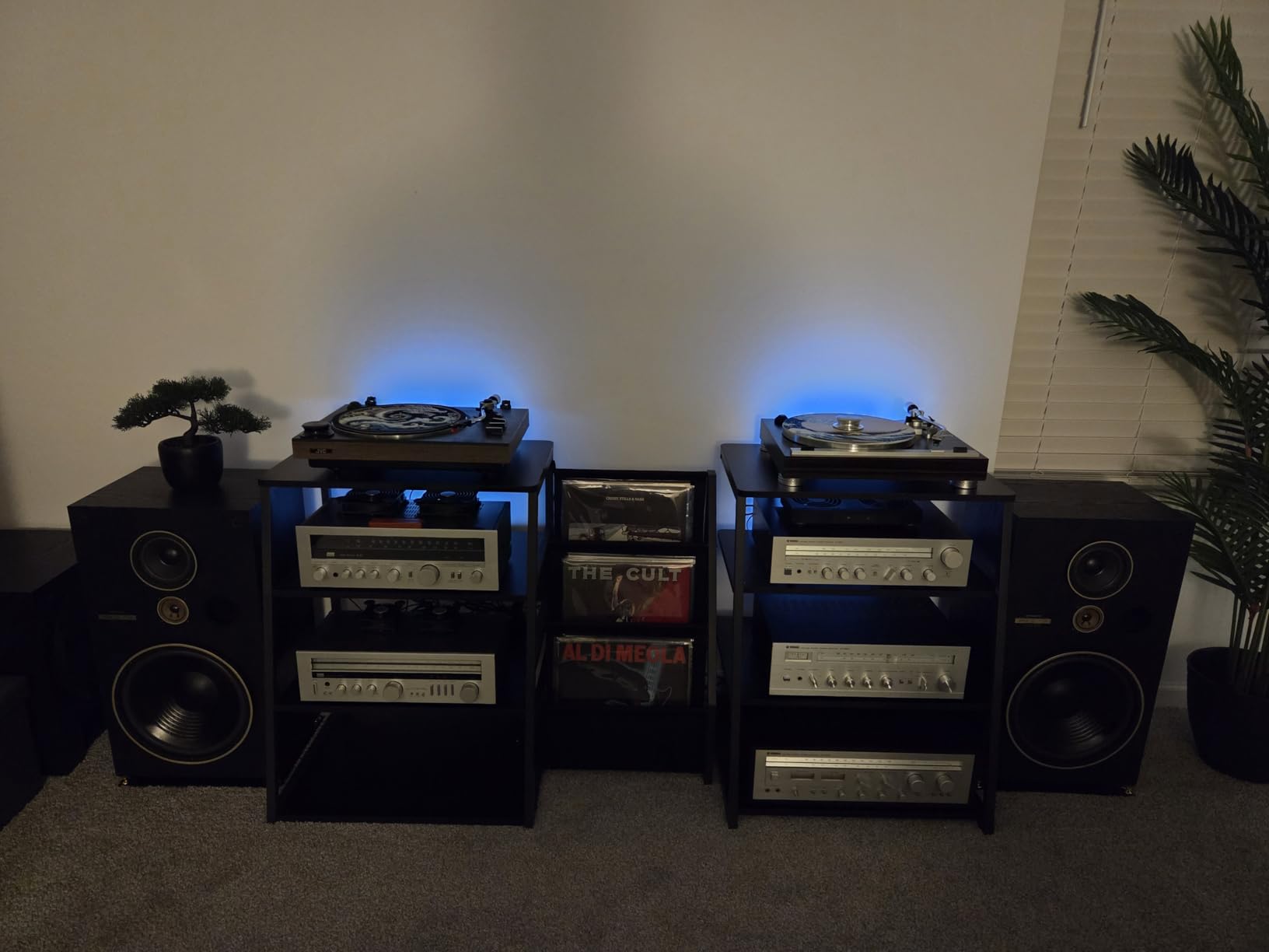 AV Media Stand with Outlets, Media Console with LED Lights, Stereo Racks and Stands with Storage Shelves, Media Audio Tower Cabinet, Rustic Brown customer photo 2