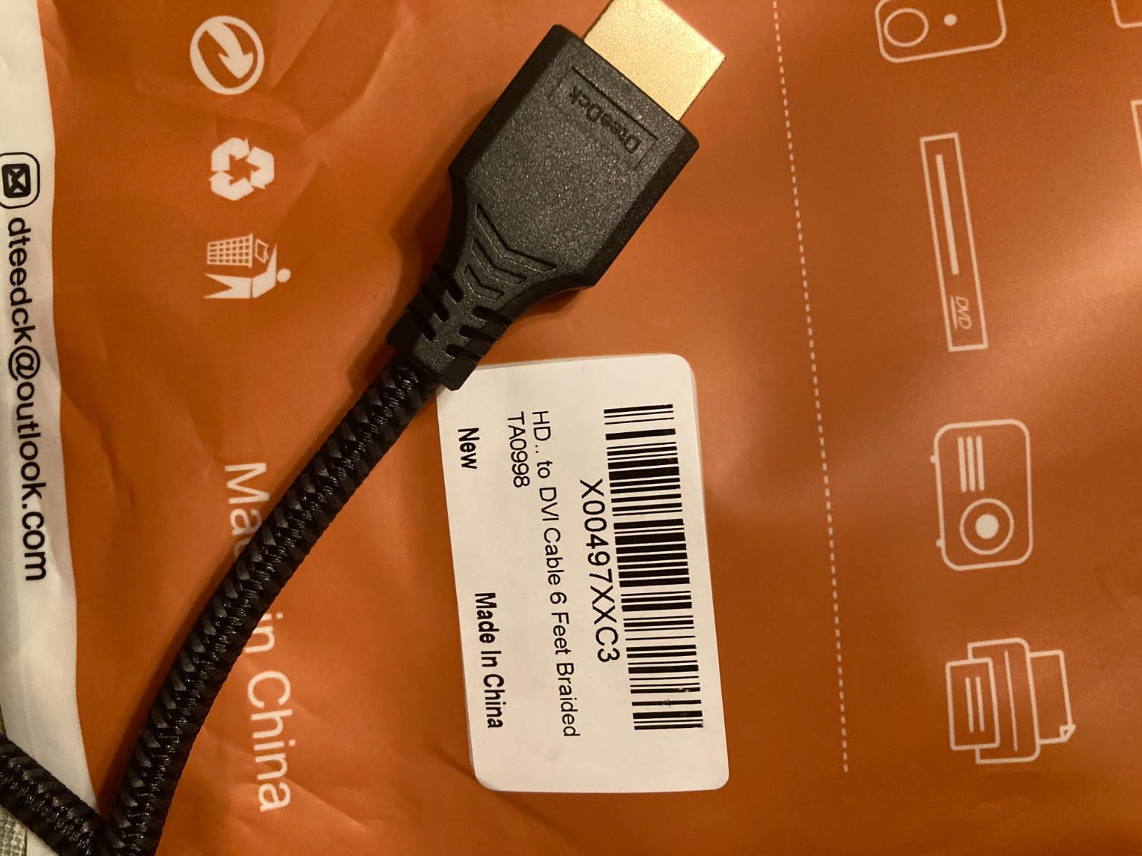 DVI to HDMI Cable 6ft Bi-drectional Braided Sheath Cord Male to Male Full HD 1080P@60Hz Plug-and-Play for Laptop Computer Gaming Console Graphics Card to Projector Monitor TV customer photo 2
