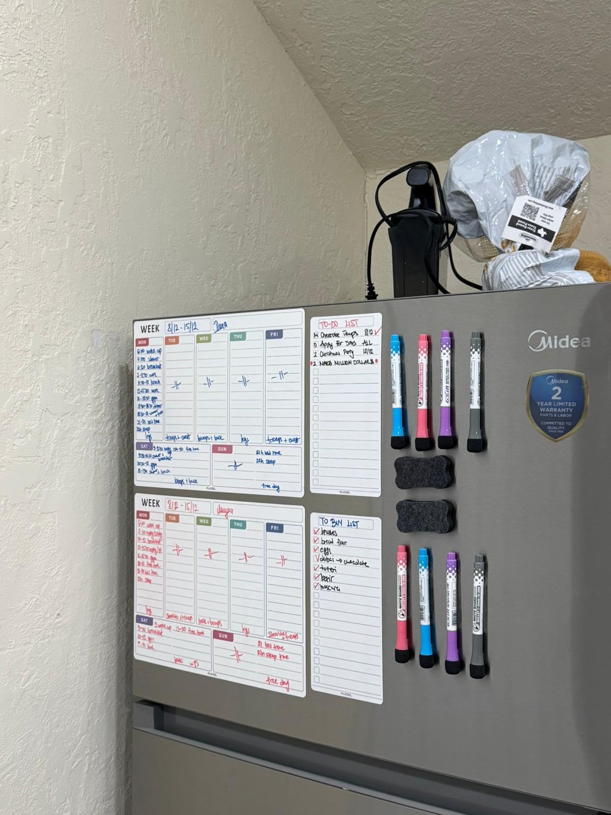 Weekly Dry Erase Board for Refrigerator, Magnetic Weekly Calendar Planner for Fridge, Set of Magnetic Weekly Calendar & 2 List Whiteboards, 4 Markers + Eraser customer photo 1