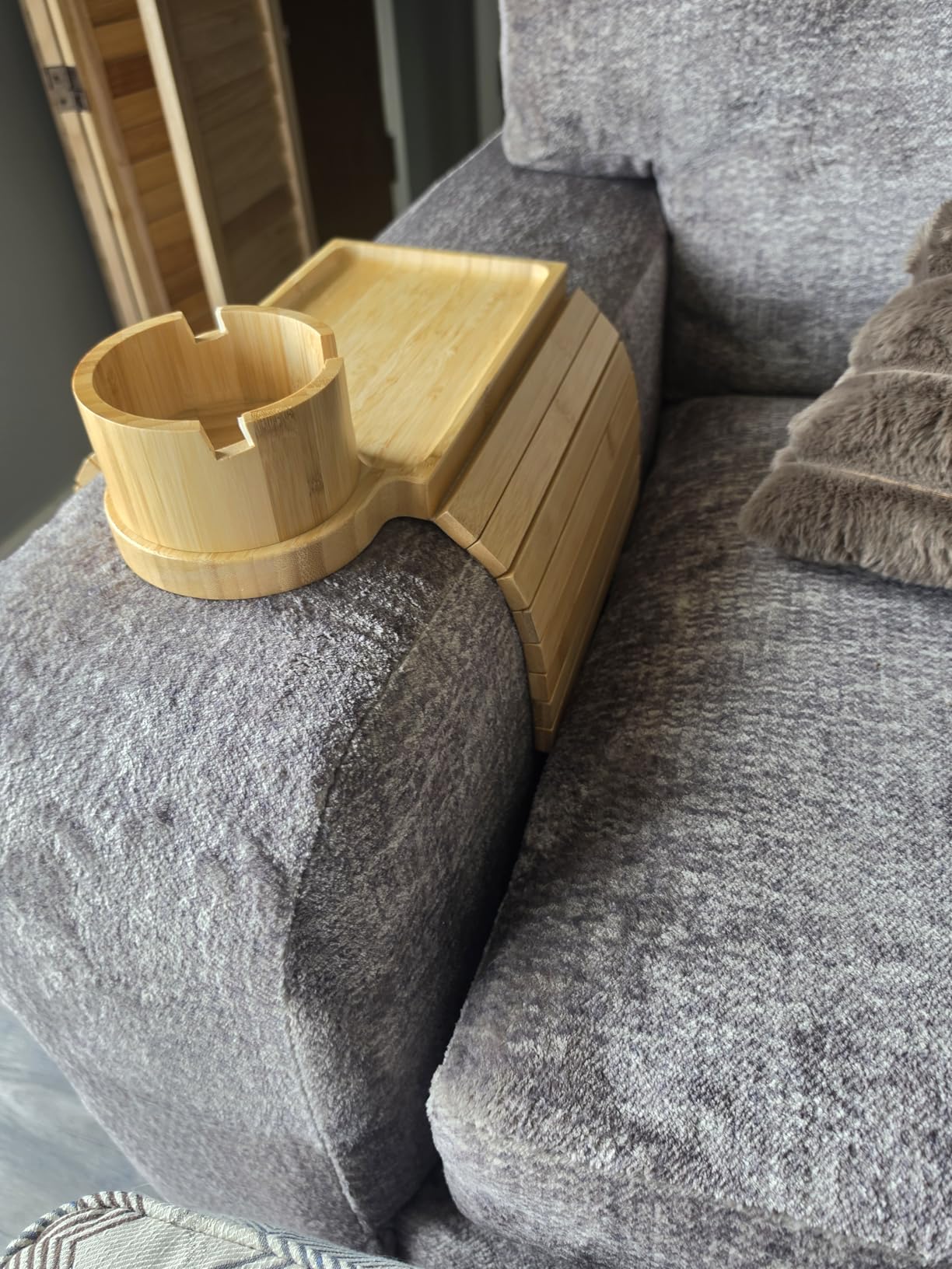 Couch Cup Holder - 3 in 1 Couch Arm Table Tray with 360 Rotating Cup Holder for Couch,Anti-Slip Arm Chair Rest Table for Large Wide Sofa Armrest, Foldable Side Table for Drinks Snacks customer photo 2