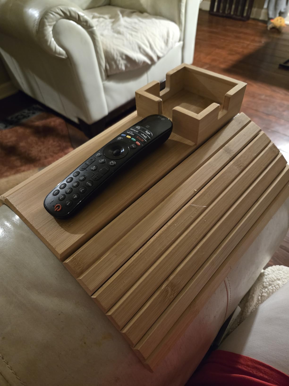 Bamboo Couch Cup Holder, Couch Arm Table & Couch Armrest Tray with Couch Cup Holder Tray Table for Couch, or Loveseat customer photo 1