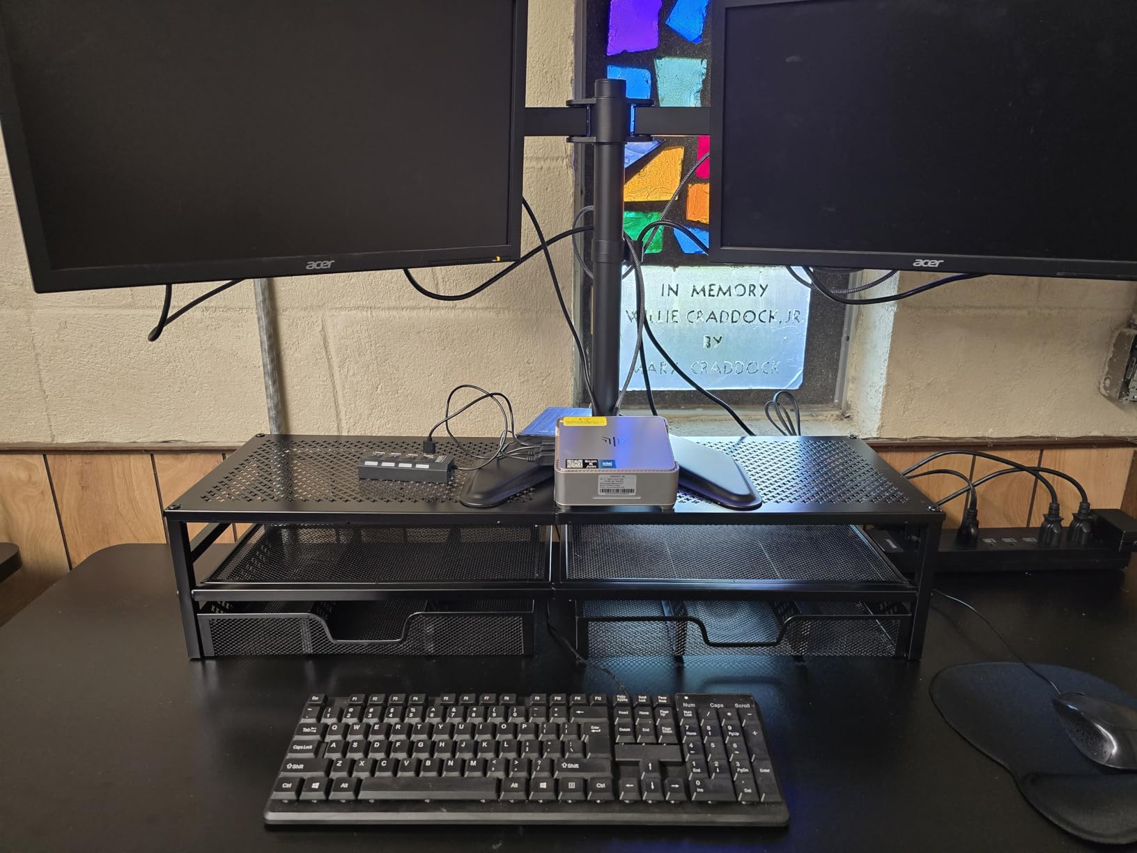 Simple Trending 2 Tier Metal Monitor Stand Riser with USB 2.0 and Charging Prot , Computer Office Desktop Organizer for 2 Monitors With Two Drawer Storage and Reusable Cable Ties,for Printer, TV, Black customer photo 2