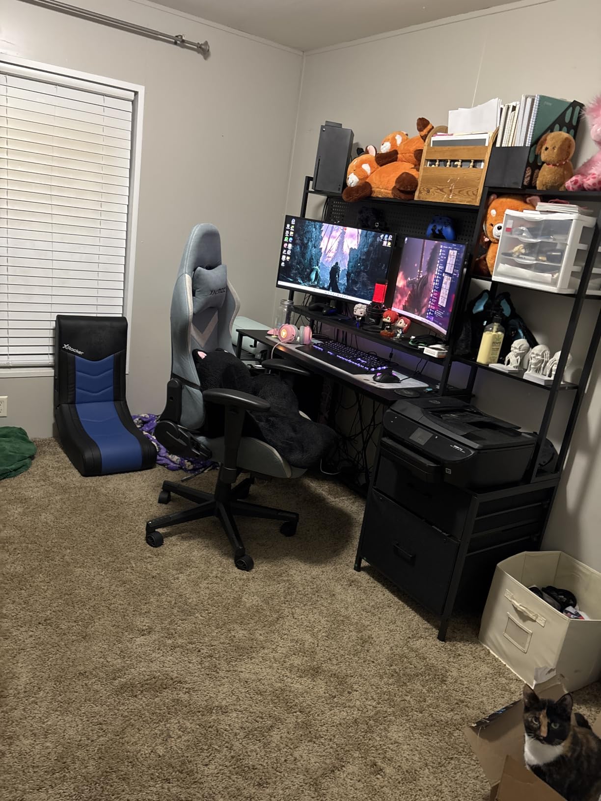Gaming Desk with Hutch, 65in Reversible Computer Desk with Power Outlets LED Light, Home Office Desk with Monitor Stand 2 Drawers 4 Storage Shelves Pegboard 8 Hooks Mouse Pad (Black) customer photo 1