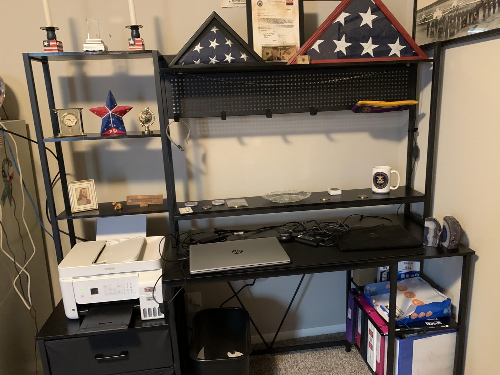 Gaming Desk with Hutch, 65in Reversible Computer Desk with Power Outlets LED Light, Home Office Desk with Monitor Stand 2 Drawers 4 Storage Shelves Pegboard 8 Hooks Mouse Pad (Black) customer photo 2