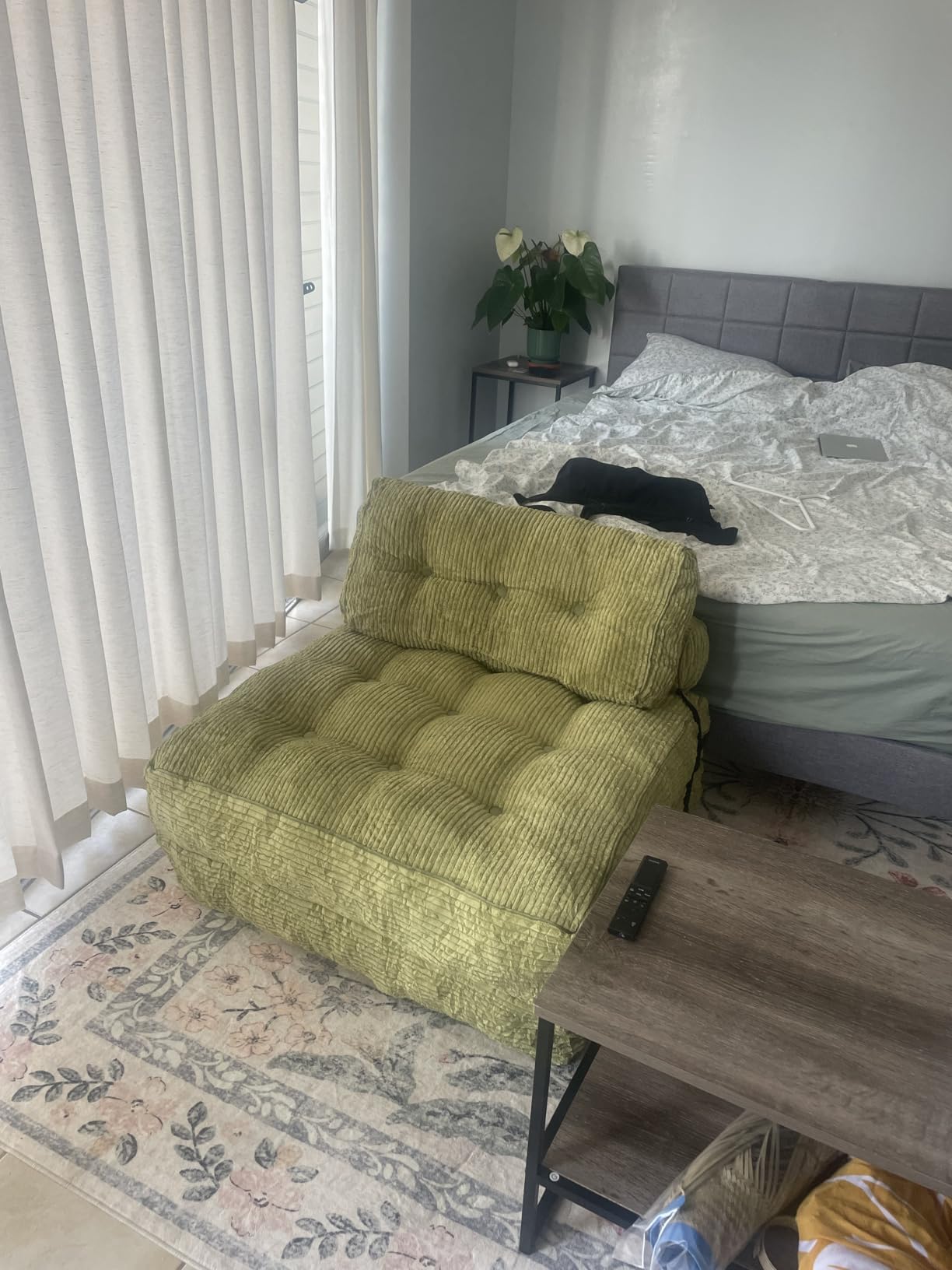 MAXYOYO Folding Sofa Bed, Convertible Sleeper Chair with Pillow Foldable Mattress with Back Support, Portable Fold Out Chair Bed Comfy Floor Sofa Lounge for Living Room Bedroom, Navy, Single customer photo 1