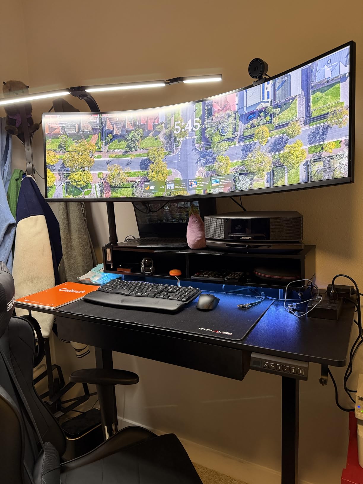 GTPLAYER Electric Standing Desk with Drawers, 48 x 24 Inch Height Adjustable Gaming Desk with Monitor Stand, Power Outlets & LED Lights, Home Office Sit Stand Up Desk with Memory Preset (Black) customer photo 2