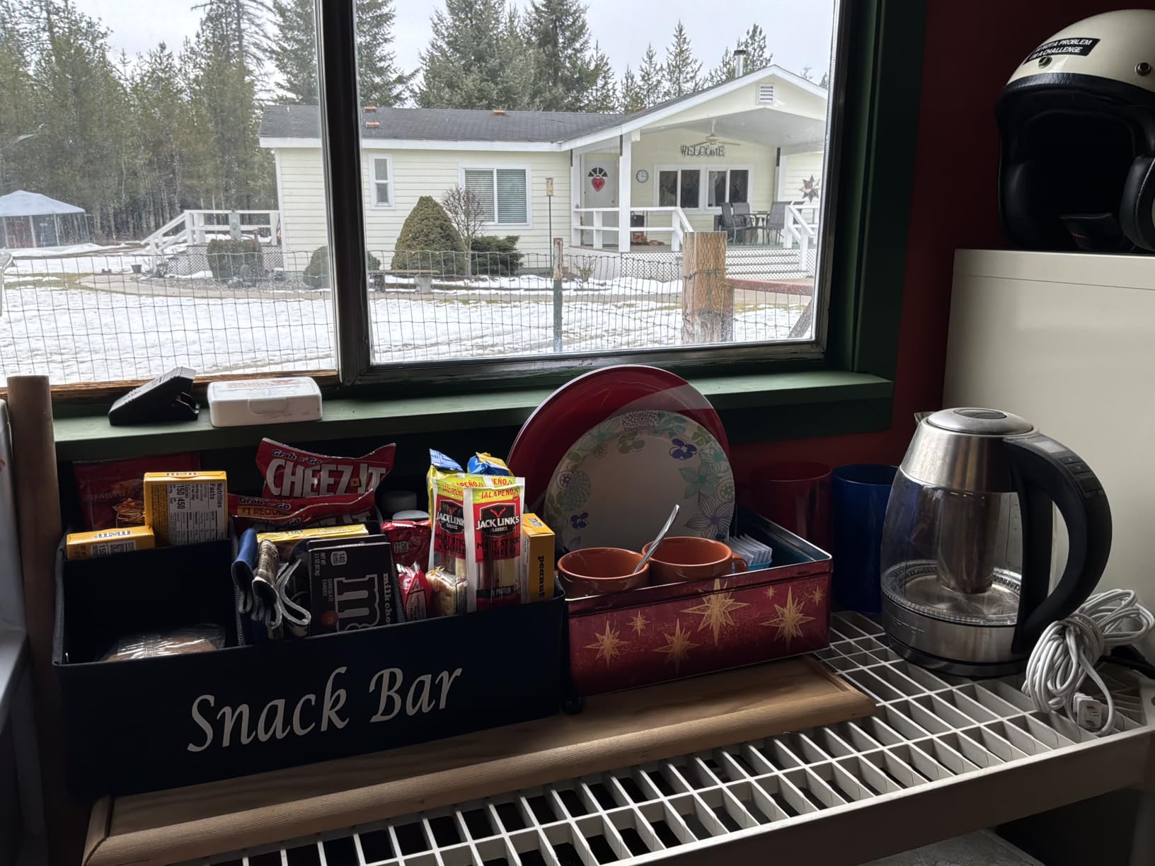 Snack Organizer for Countertop, Fabric Snack Bar Station with Handles, 6 Compartment Container, Black customer photo 1