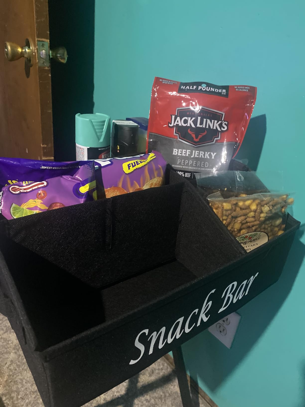 Snack Organizer for Countertop, Fabric Snack Bar Station with Handles, 6 Compartment Container, Black customer photo 2