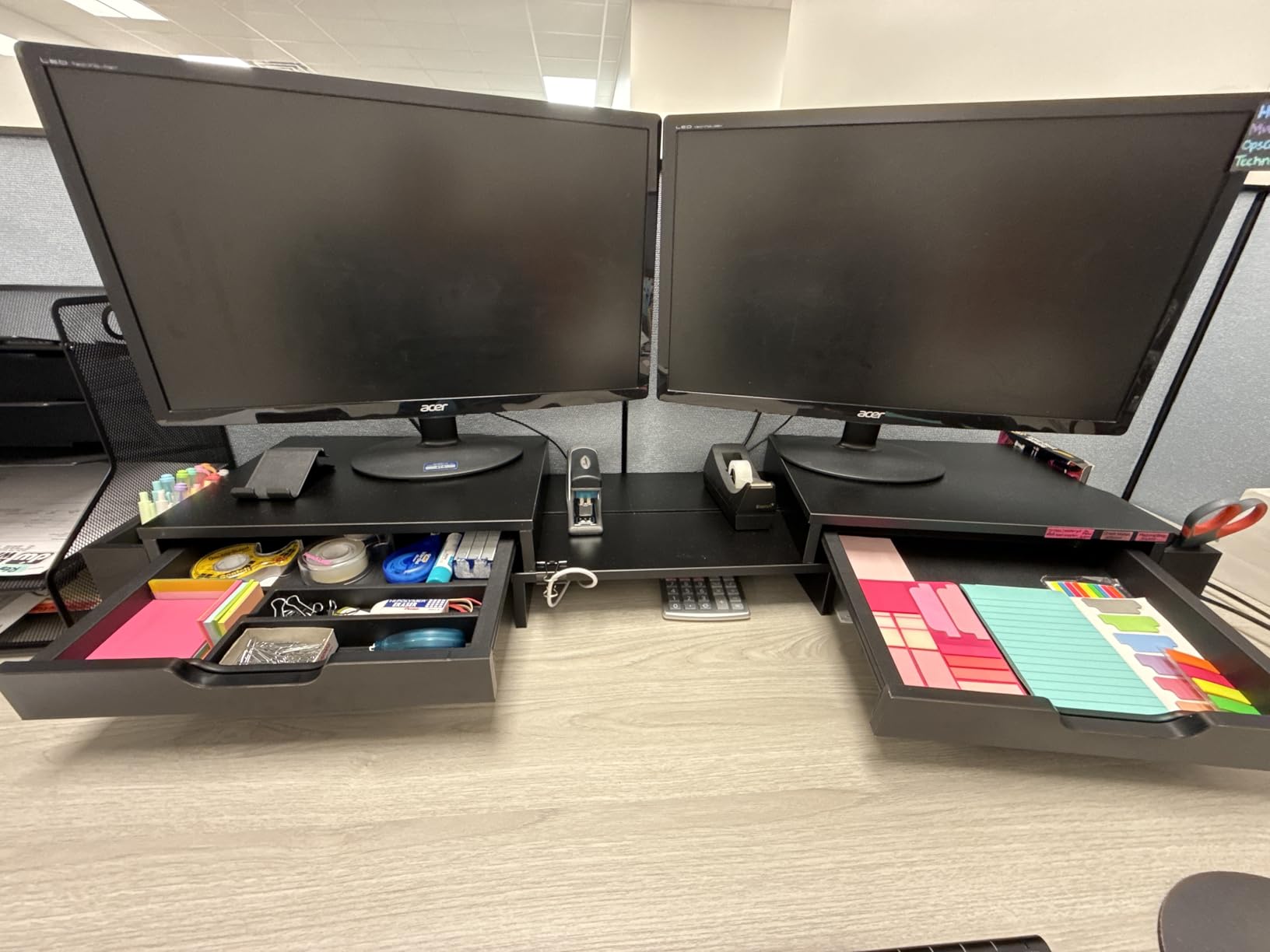 Simple Houseware Desk Dual Monitor Stand Riser with Pull-Out Drawers, Black customer photo 1