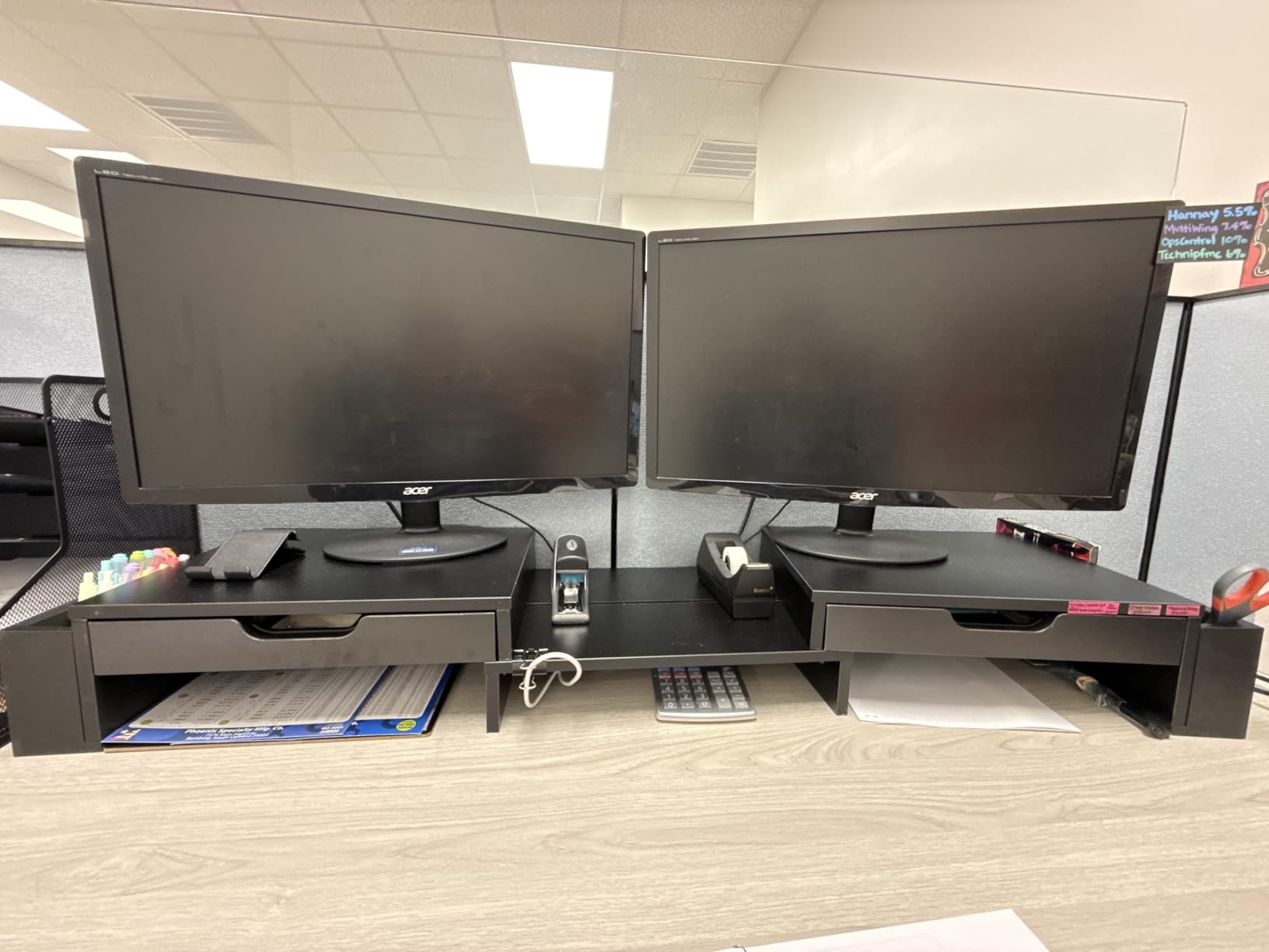Simple Houseware Desk Dual Monitor Stand Riser with Pull-Out Drawers, Black customer photo 2