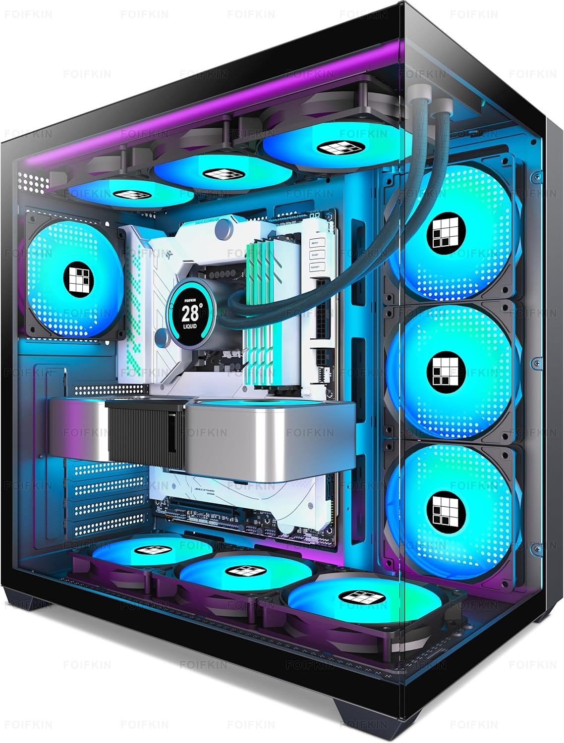 F600 PC Case Pre-Installed 7 PWM ARGB Fan, ATX Mid-Tower Gaming PC Case, 270 Panoramic Glass with Type-C customer photo 1
