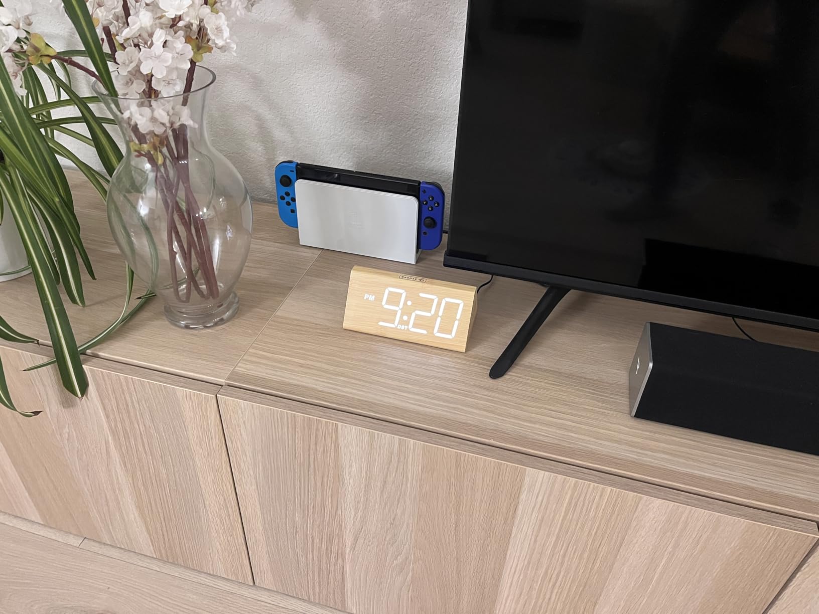 DreamSky Wooden Digital Alarm Clock for Bedroom - RGB Electric Desk Clock with Large Numbers, USB Port, Loud Alarm for Heavy Sleepers, Dimmer and Volume Control, Snooze, Wood Décor (Adapter Powered) customer photo 2