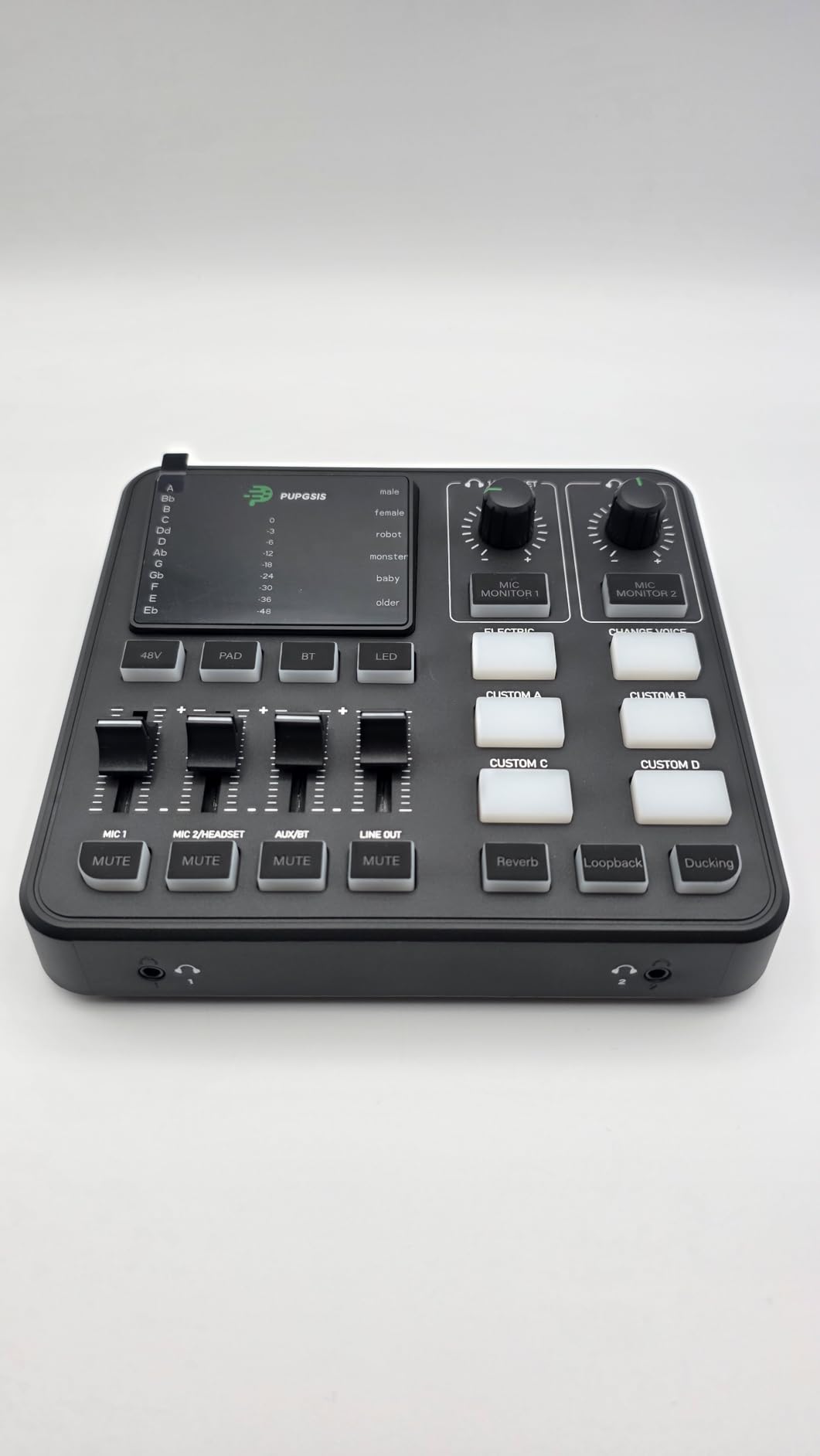 PUPGSIS Gaming Audio Mixer, Audio Interface for PC/Podcast/Streaming, Sound Board with 3.5mm/XLR Mic Input, 48V Phantom Power, Voice Changer, Live Sound Card with DJ Mixer Effects/Bluetooth/4 Channel customer photo 2
