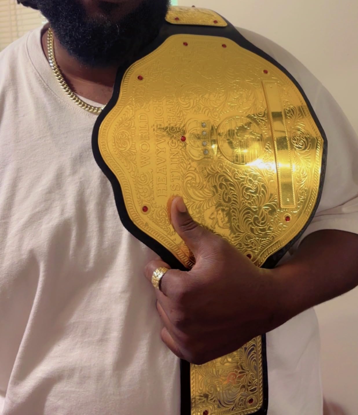 Big Gold Championship Title Replica - World Heavyweight Championship Replica - Adult Wrestling Belt Leather Adjustable Strap Champ Belts customer photo 1