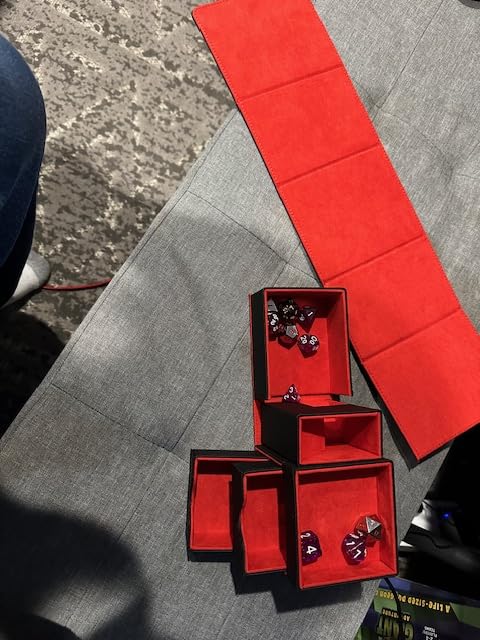 Dice Tray & Dice Tower Storage Box, 3 in 1 Dice Holder Case (Dice Rolling Tray, Dice Rolling Tower, Dice Storage Drawers), Leather Magnetic Closure DND Accessories Gifts for RPG MTG, Black/Grey customer photo 2