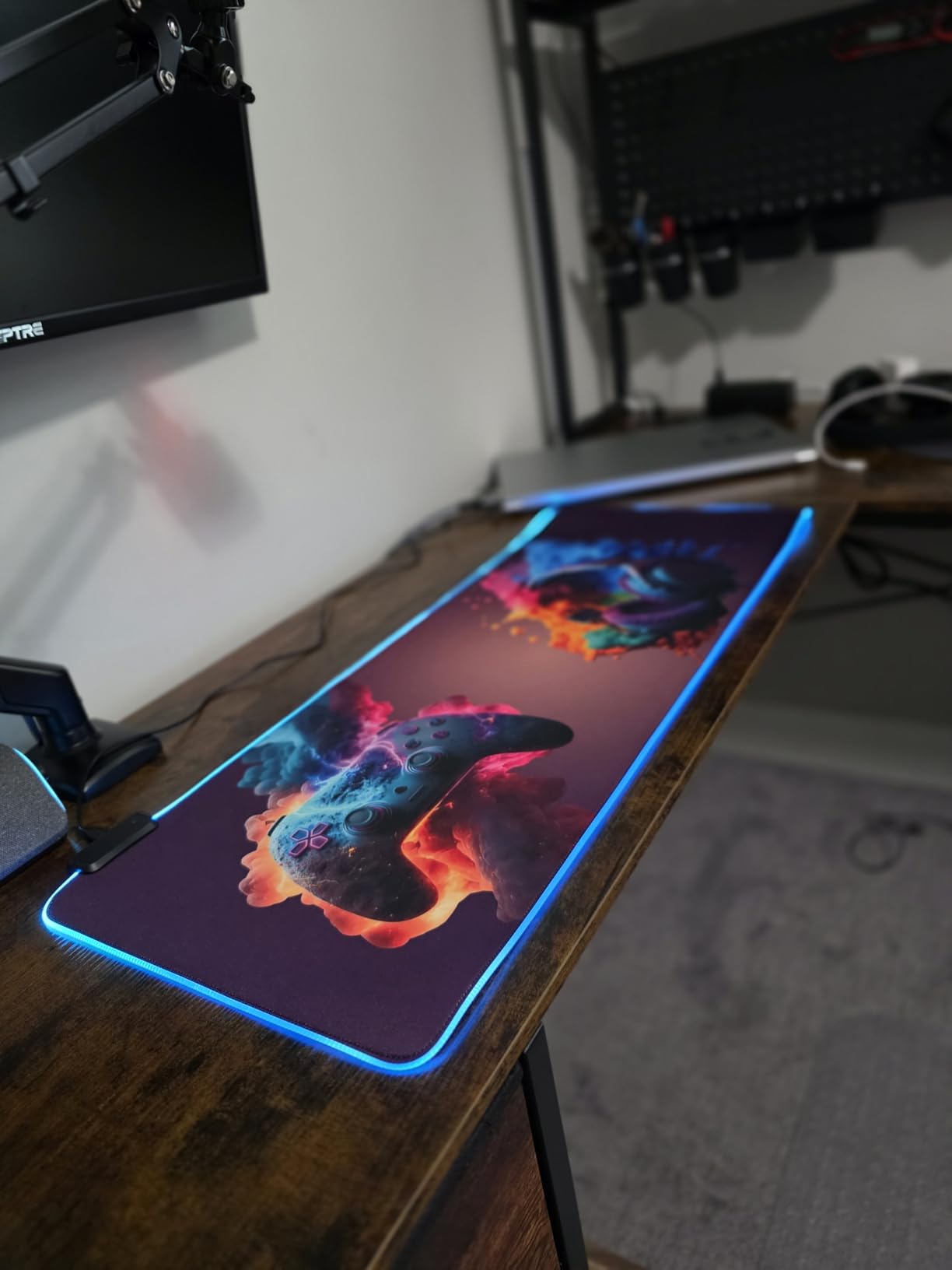 RGB Mouse Pad Desk Pad, Large Gaming Mousepad with LED Light 13 Light Modes Touch Control Extended Soft Computer Keyboard Mat Pad, Desk Mat with Non-Slip Rubber Base for MacBook & Laptop(31.5X11.8) customer photo 1