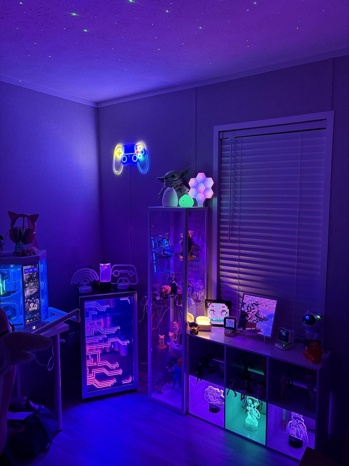 Manastin Gaming Light Up Beverage Refrigerator, Led Lighting Door 120 Cans Freestanding Beverage Fridge, Cyberpunk Beverage Cooler for Gaming, Gaming Room, Bar, Party (Lighting) customer photo 2