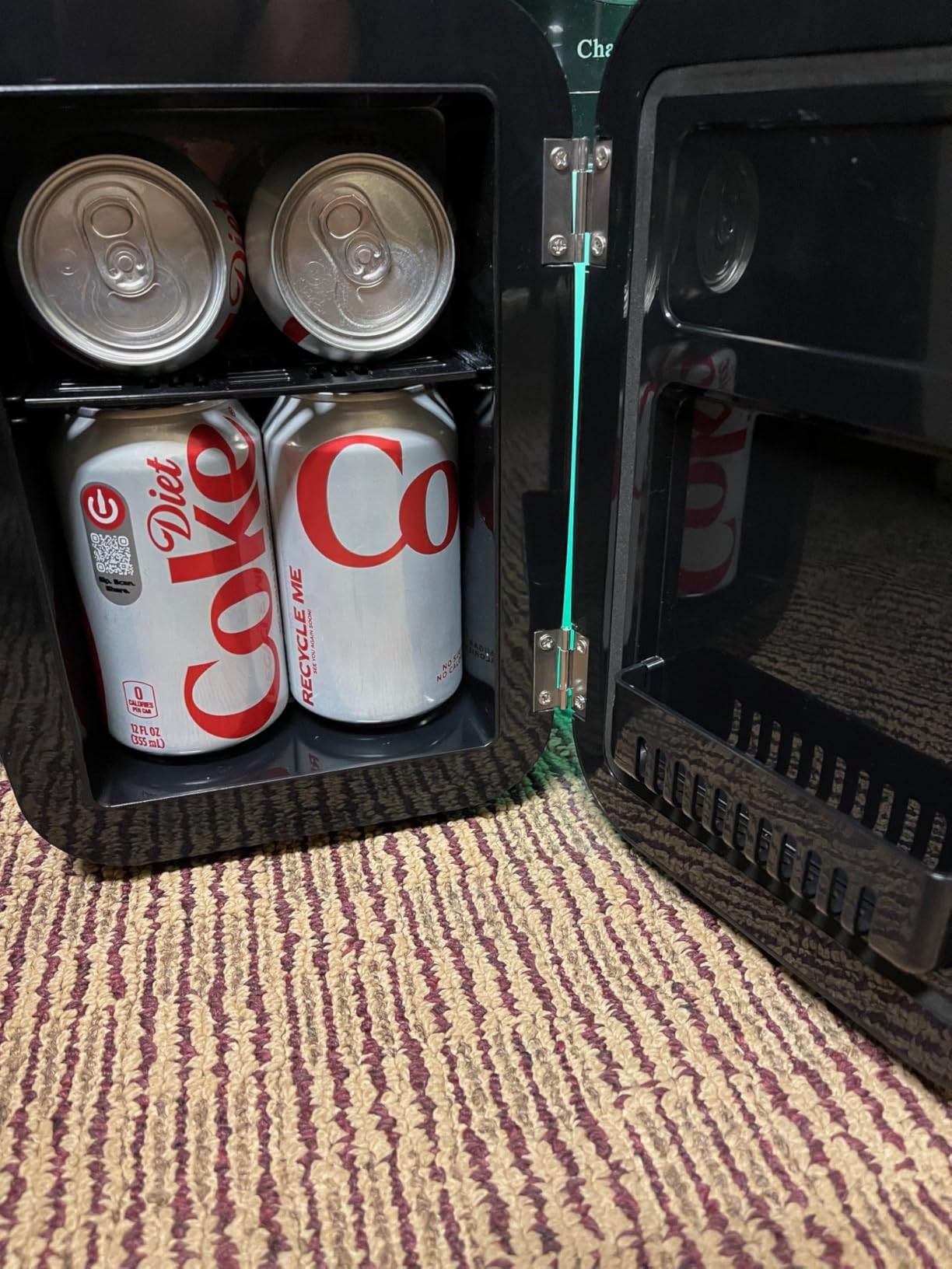 Mini Fridge, 4 Liter/6 Cans Small Refrigerator With Dimmable LED Light, AC/DC Portable Mini Cooler and Warmer, Gaming Small Fridge for Bedroom,Office,Gaming Room and Car (Black) customer photo 2