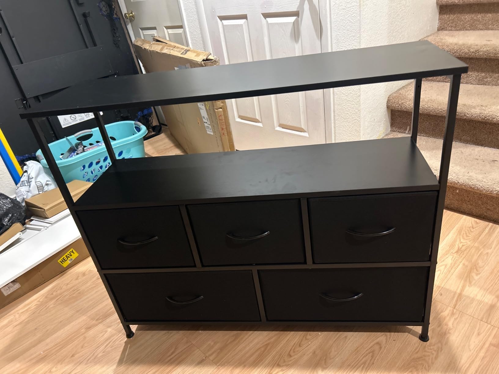 Simple Deluxe TV Stand Dresser for Bedroom Entertainment Center with 5 Fabric Drawers, Storage Organizers Units for Living Room, Media Console Table with Open Shelf up for 45