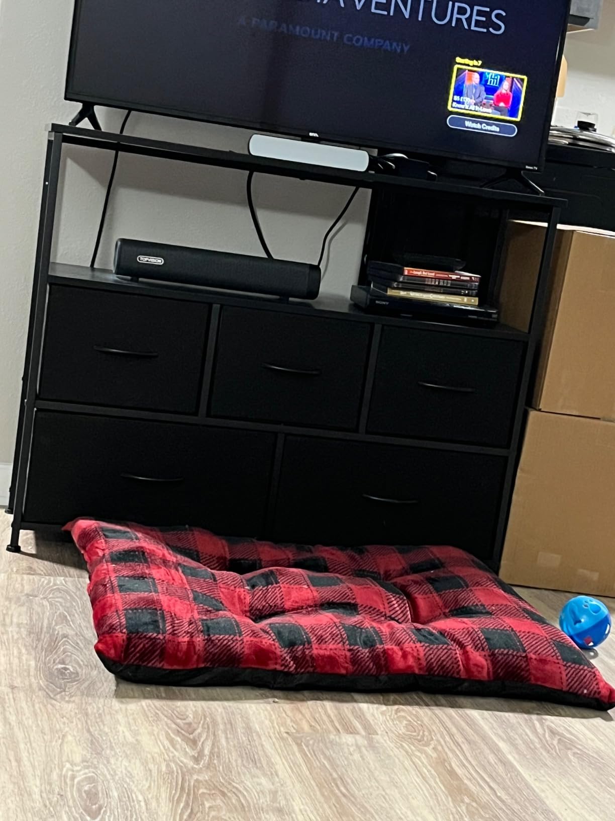 Simple Deluxe TV Stand Dresser for Bedroom Entertainment Center with 5 Fabric Drawers, Storage Organizers Units for Living Room, Media Console Table with Open Shelf up for 45