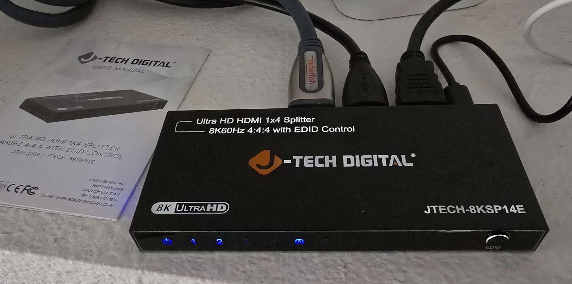 J-Tech Digital HDMI Splitter 1 in 2 Out 4K@60Hz, 1x2 HDMI Splitter for Duplicate/Mirror Screen 4K to 1080P Downscaling Function 3 EDID Settings (JTECH-SP12M18G) customer photo 1