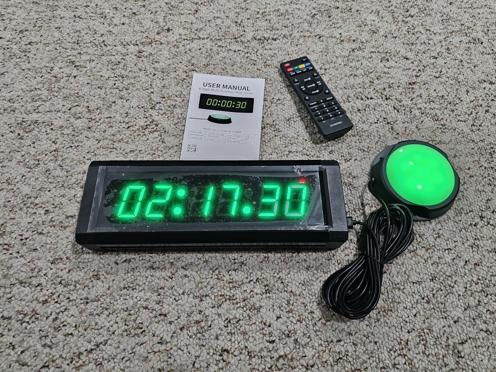 Gym Timer Clock with Remote Control & Push Button,7 RGB Color, Programmable Interval Timer, Countdown/Up Stopwatch,Wall Clock for Home Gym Garage,Portable Training Accessories(Battery) customer photo 2