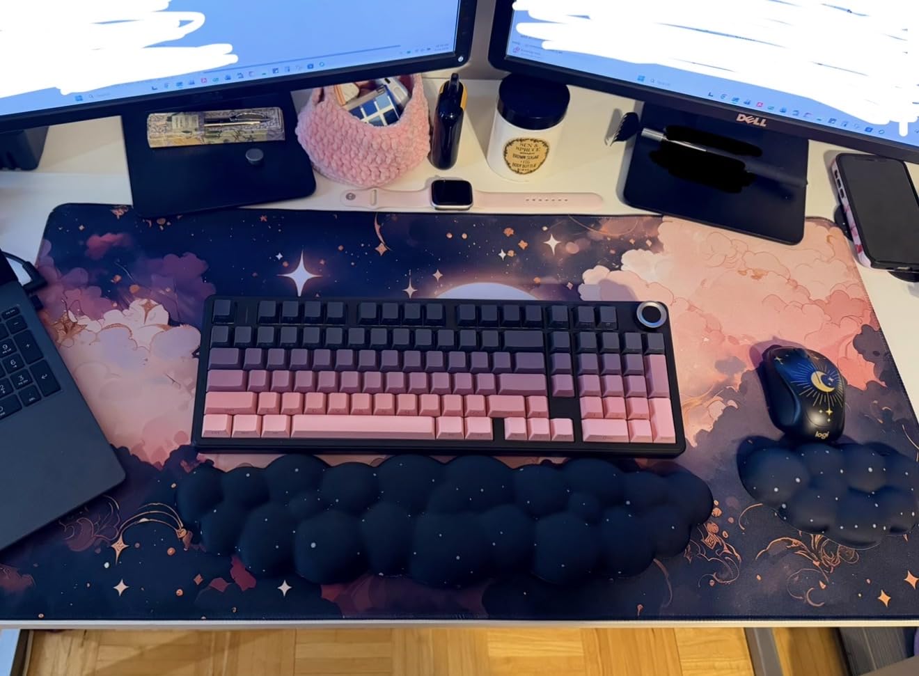 Retro 80s Desk Mat, Cute 90s XXL Large Gaming Mouse Pad, Black Boho Desk Pad with Stitched Edges customer photo 1