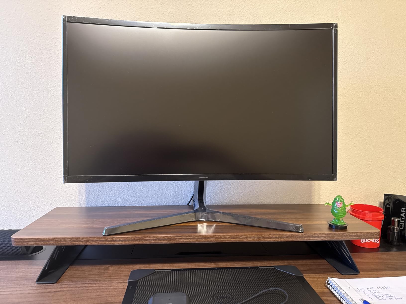 Fenge Dual Monitor Stand Riser, 42.5 Inch Desk Top Shelf for 2 Monitors, Computer Stands for Desk, Wood & Steel Desktop Riser for Laptop, PC, Printer customer photo 1