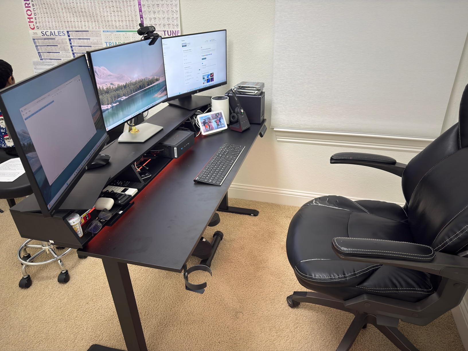 OffiGo Gaming Standing Desk with LED Light, 48 Inch Electric Height Adjustable Table with Power Outlet & Floating Monitor Stand, Sit Stand Computer Workstation for Home, Bedroom, Black customer photo 1