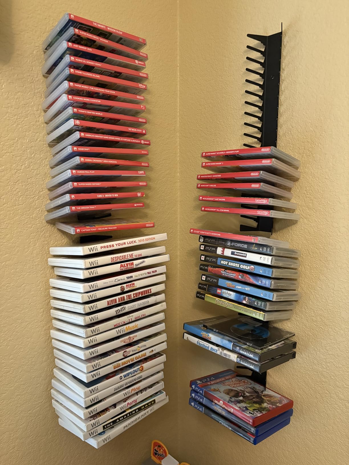 Funturbo Video Game Storage Wall Mount Game Case Holder, Metal Wall Mounted Media Storage Shelves for PS, Xbox, Switch Game Organizer (4-Pack) customer photo 2