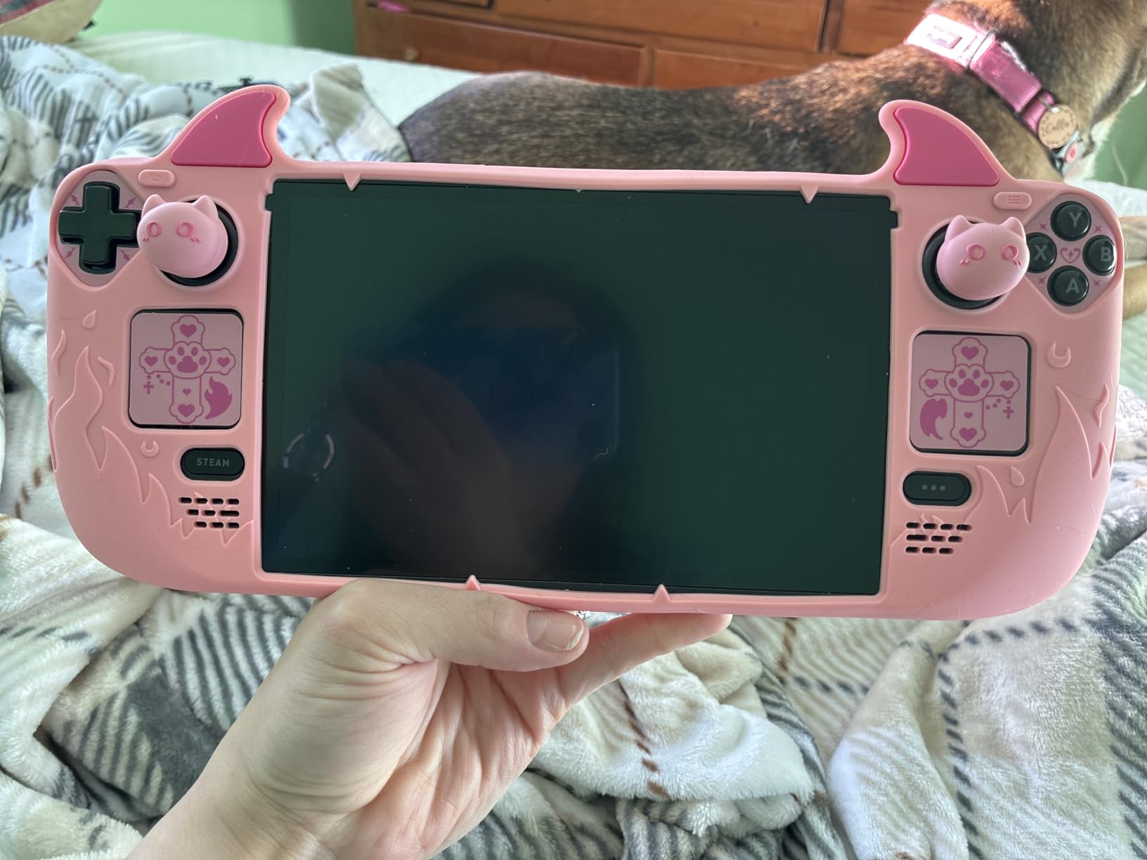 PlayVital Cute Demon Protective Case for Steam Deck LCD & OLED, Kawaii Anti-Slip Protector for Steam Deck OLED with Thumb Grip Caps & Trackpads Stickers & Back Button Enhancement Set - Purple customer photo 1