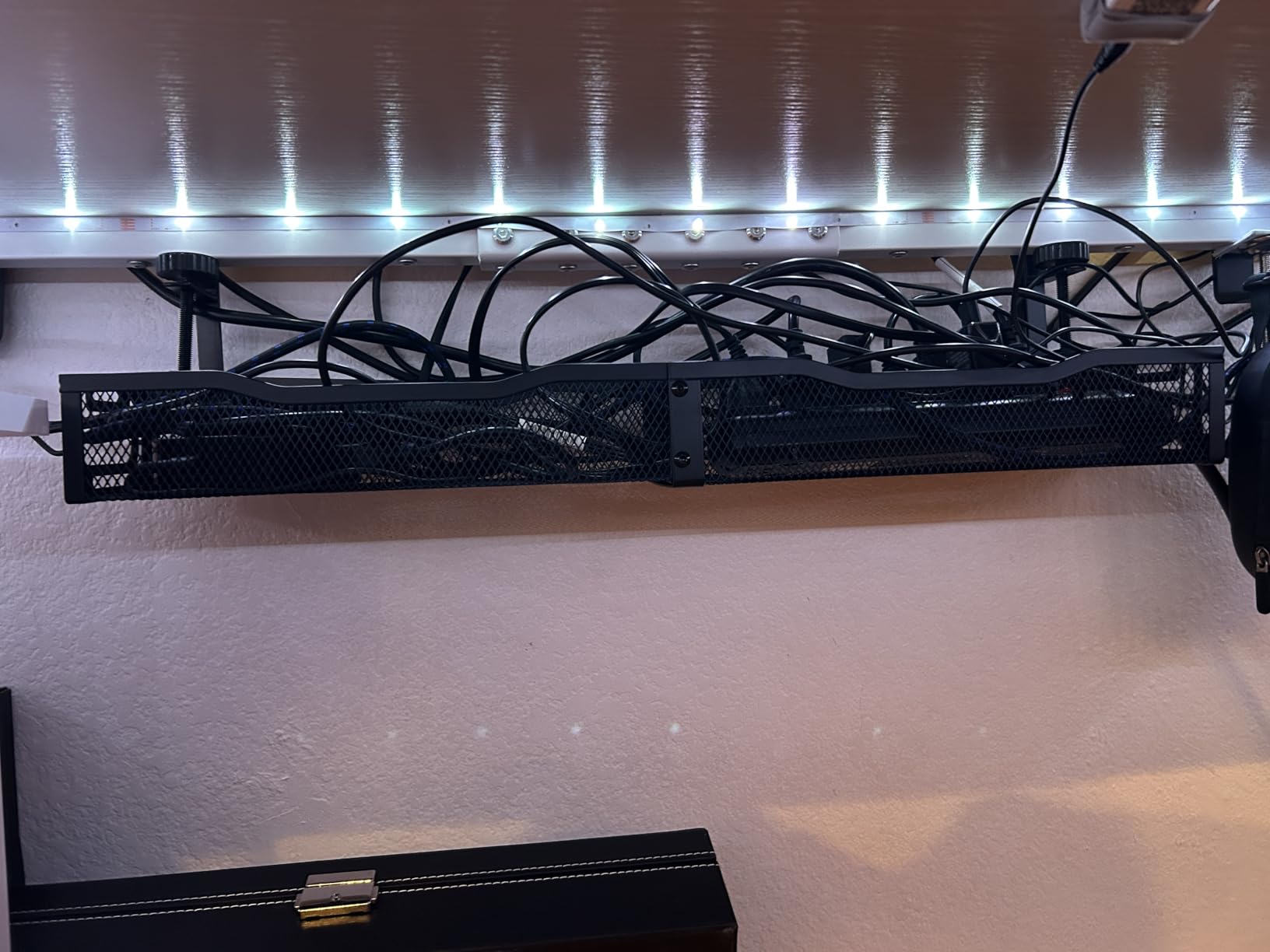 Cable Management, 25'' Cable Management Under Desk No Drill, Metal Cord Organizer with Clamp for Standing Desk, Cable Organizer for Home Office, Black customer photo 1
