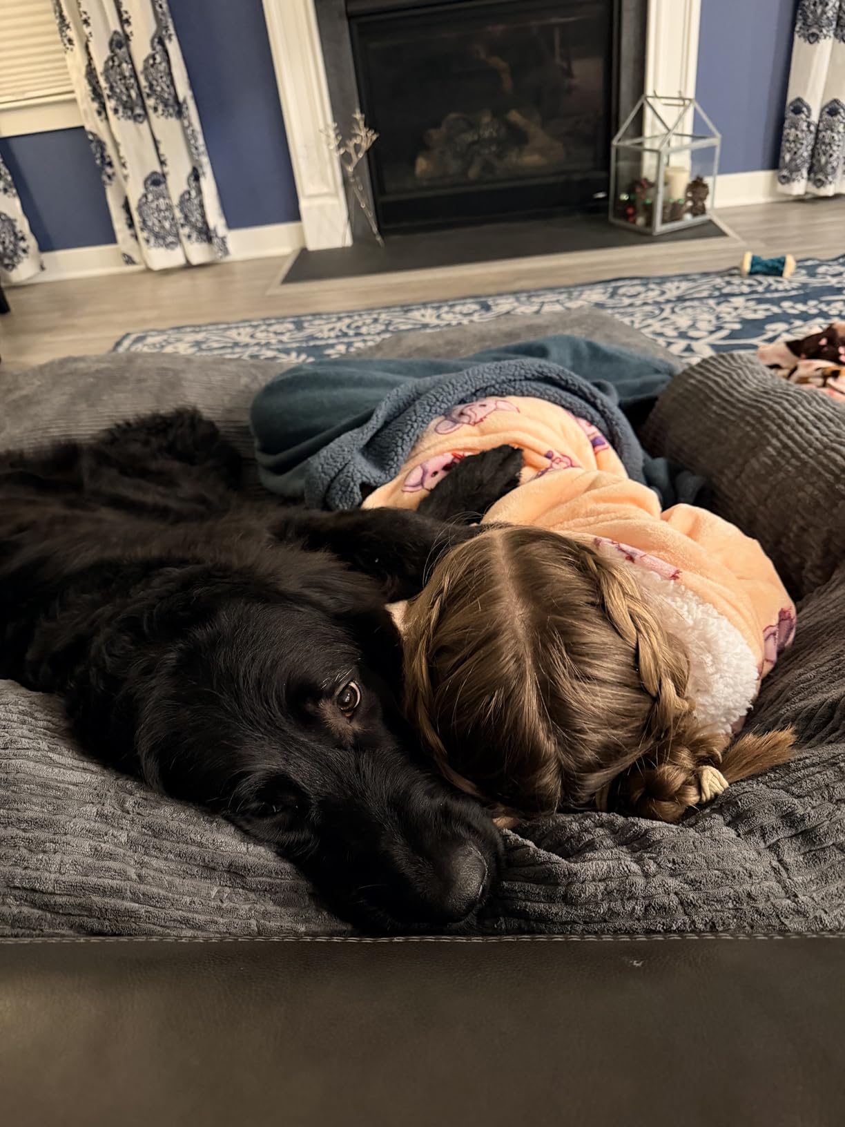 HIGOGOGO Giant Human Dog Sofa Bed, Extended Large Comfy Floor Couch for Pet Families, Corded Fabric Orthopedic Dog Bed for Human with Supportive Foam & Anti-Slip Bottom, XXXL Size, Black customer photo 1