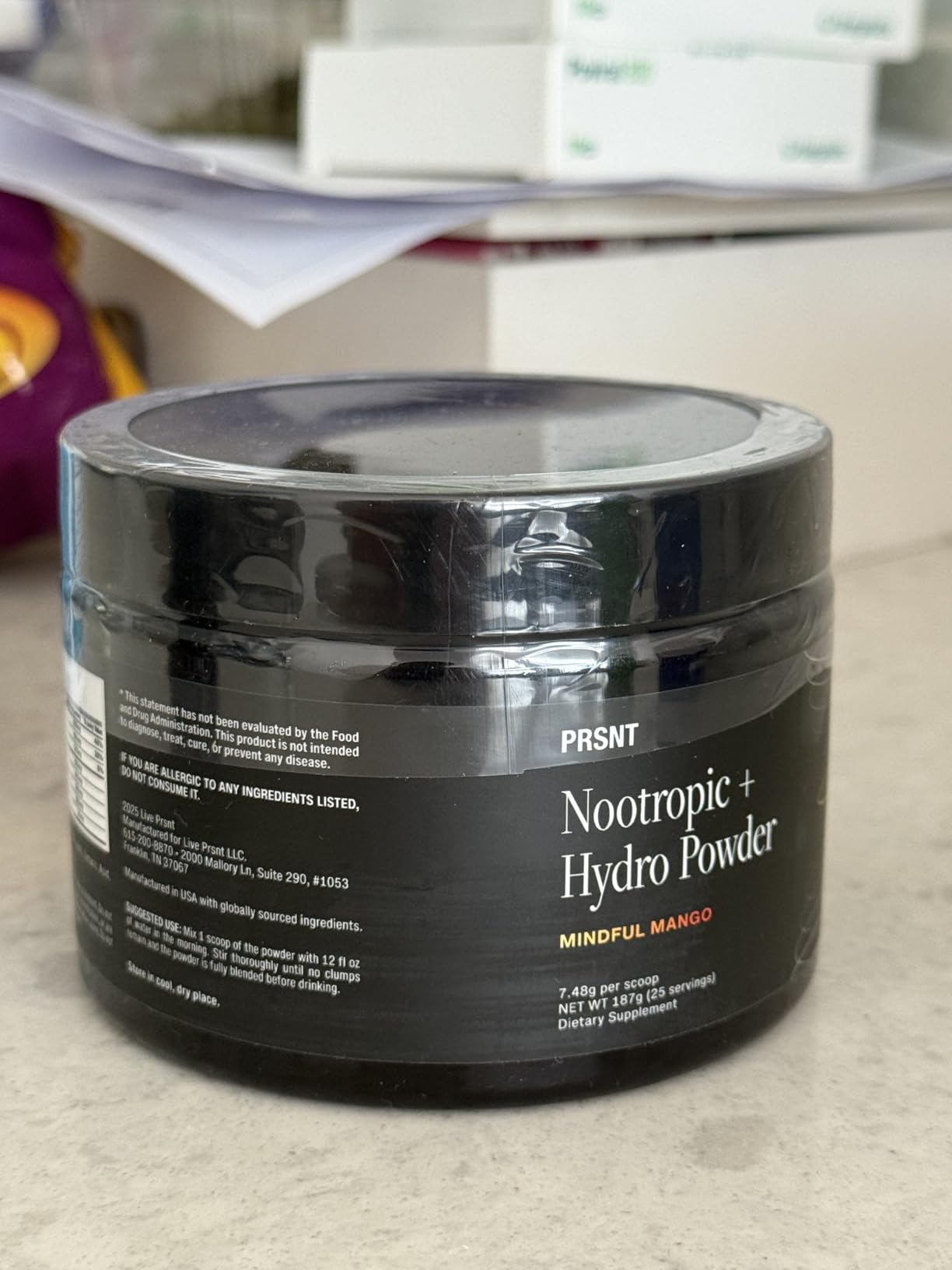 PRSNT Nootropic Focus Powder | Mango 25 Servings | Caffeine-Free, Sugar-Free | Supports Focus, Energy, Mental Clarity | Nootropic + Electrolytes Hydration Focus Drink Mix customer photo 1