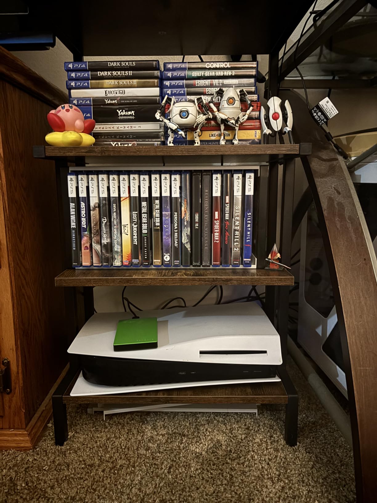 Aquzee Video Game Console Shelf, Stereo Racks - Media Stand with Outlet & Led Strip Light, 4-Tier Gaming Shelf for PS4 PS5 Xbox Games Organizer, Small Entertainment Center, AV Media Stand for CD DVD customer photo 2