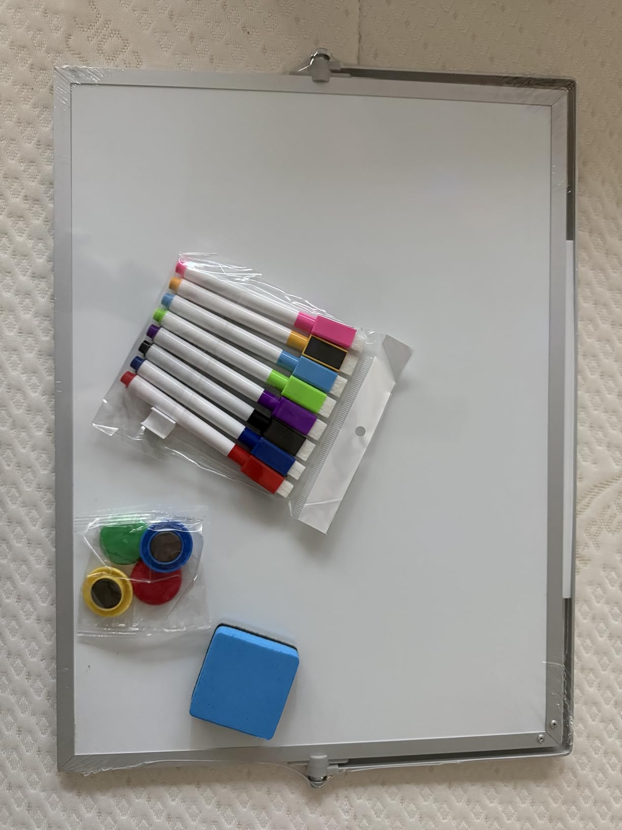 Weekly Dry Erase White Board, 16X12IN Magnetic Desktop Whiteboard Calendar with Stand, 8 Markers, 4 Magnets, 1 Eraser, Portable Double-Sided White Board Easel for Kids Memo to Do List Desk customer photo 1