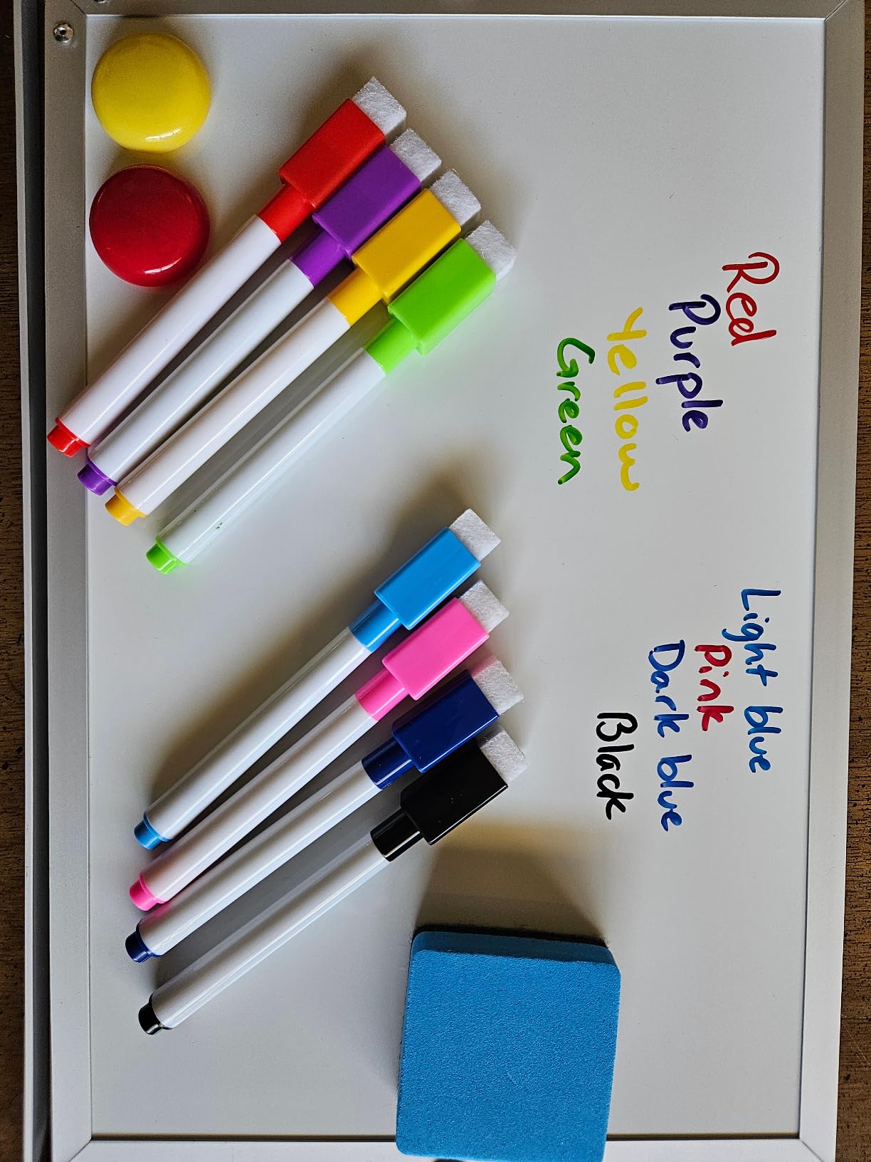 Weekly Dry Erase White Board, 16X12IN Magnetic Desktop Whiteboard Calendar with Stand, 8 Markers, 4 Magnets, 1 Eraser, Portable Double-Sided White Board Easel for Kids Memo to Do List Desk customer photo 2