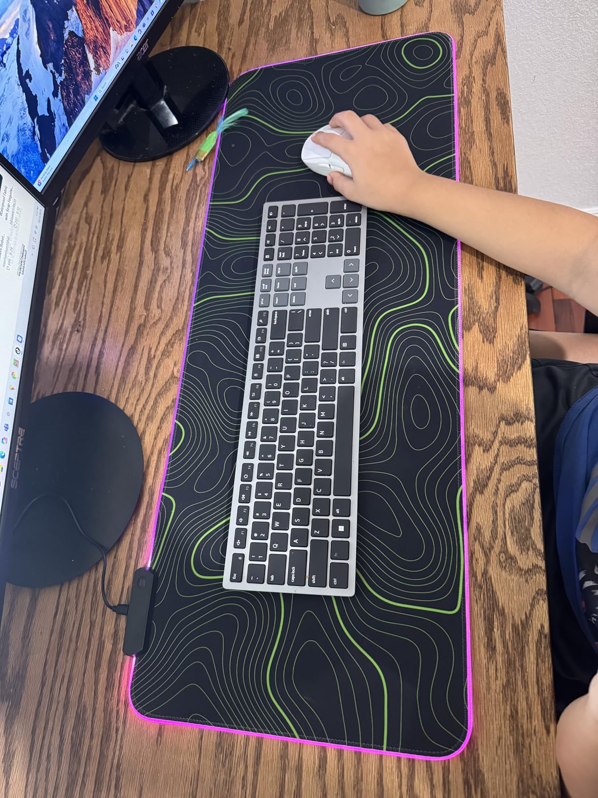 RGB Mouse Pad LED Desk Mat Large Gaming Mousepad Black and Gold Line Design, Keyboard Pad XL Mouse Mat for Home and Office (Black with Gold Topographic Line) customer photo 2