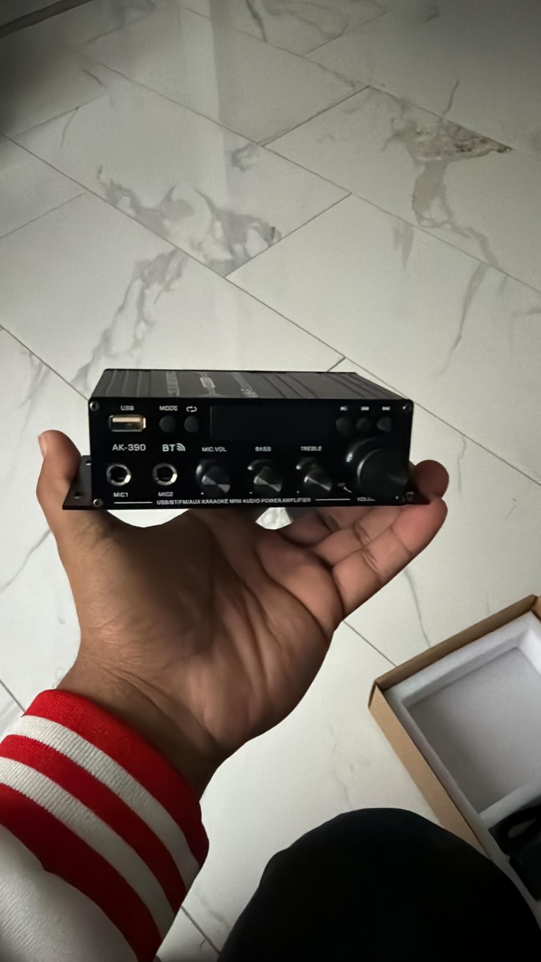 Stereo Audio Amplifier, 2 Channel 500W Bluetooth 5.0 Home Theater Power Amplifier with FM, Echo, AUX, USB, SD, MIC Inputs, HiFi AMP for Passive Speakers and Active subwoofer customer photo 1