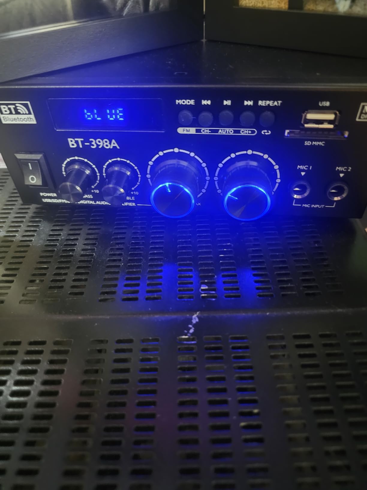 Stereo Audio Amplifier, 2 Channel 500W Bluetooth 5.0 Home Theater Power Amplifier with FM, Echo, AUX, USB, SD, MIC Inputs, HiFi AMP for Passive Speakers and Active subwoofer customer photo 2