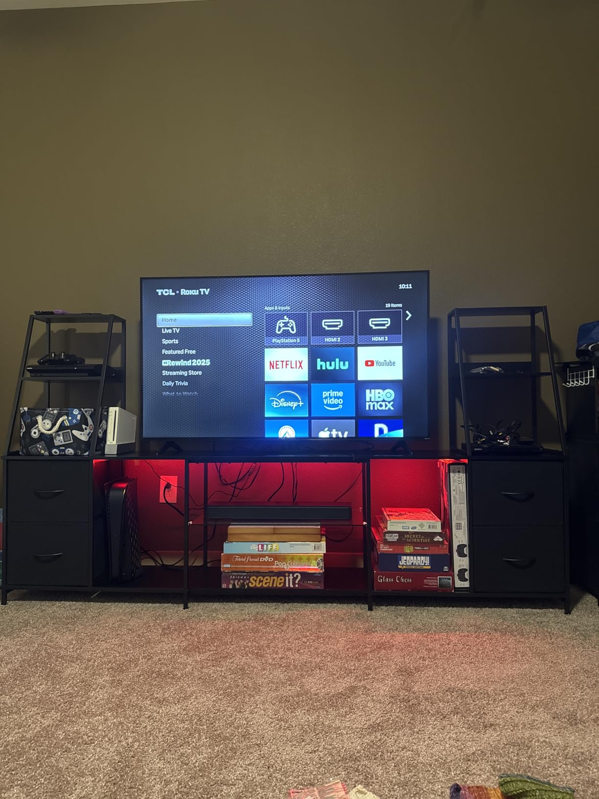 Casaottima LED TV Stand for 50-65 Inch TVs with Power Outlets & RGB Ligths, Gaming Entertainment Center with 4 Drawers & Storage, Media Console Supports Up to 75/85/95 Inch Wall-Mounted TVs, Black customer photo 1