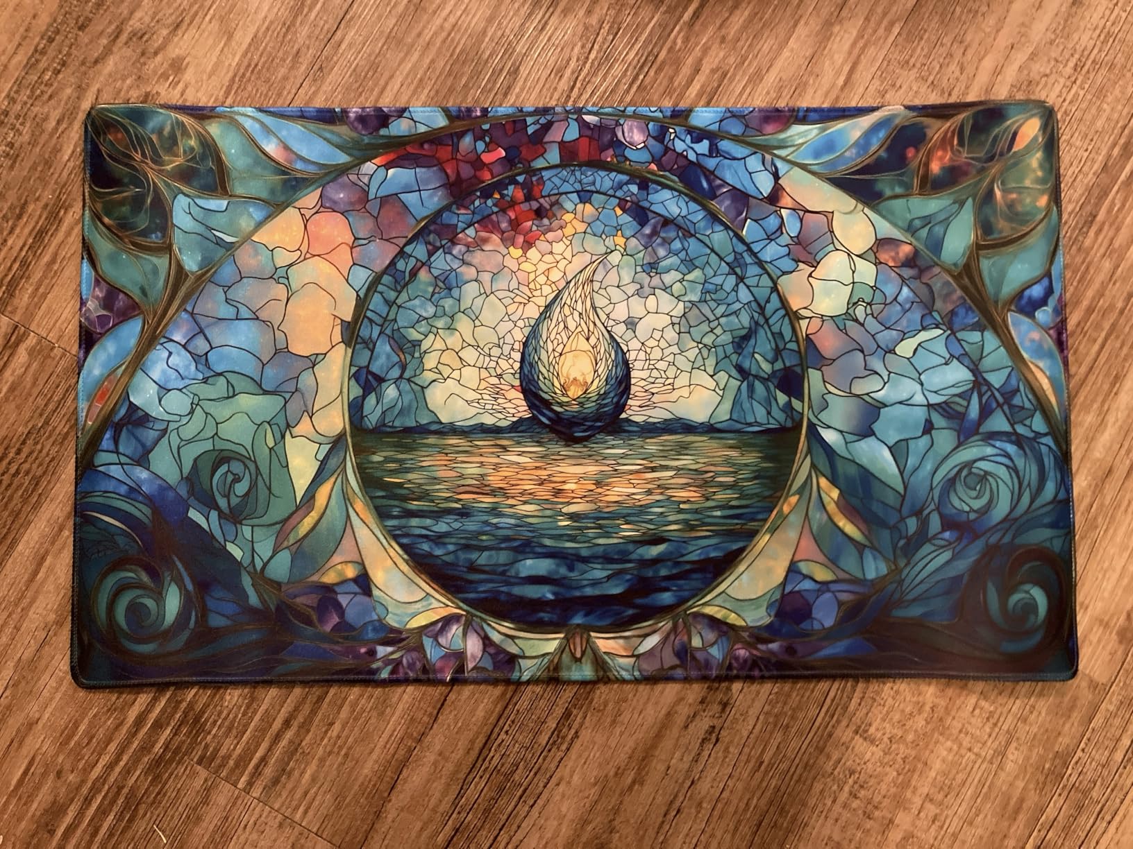 MTG Playmat, TCG Card Game Playmat, Stitched Edge, Non-Slip Rubber Bottom - 24 x 14 inch - Mountain customer photo 2