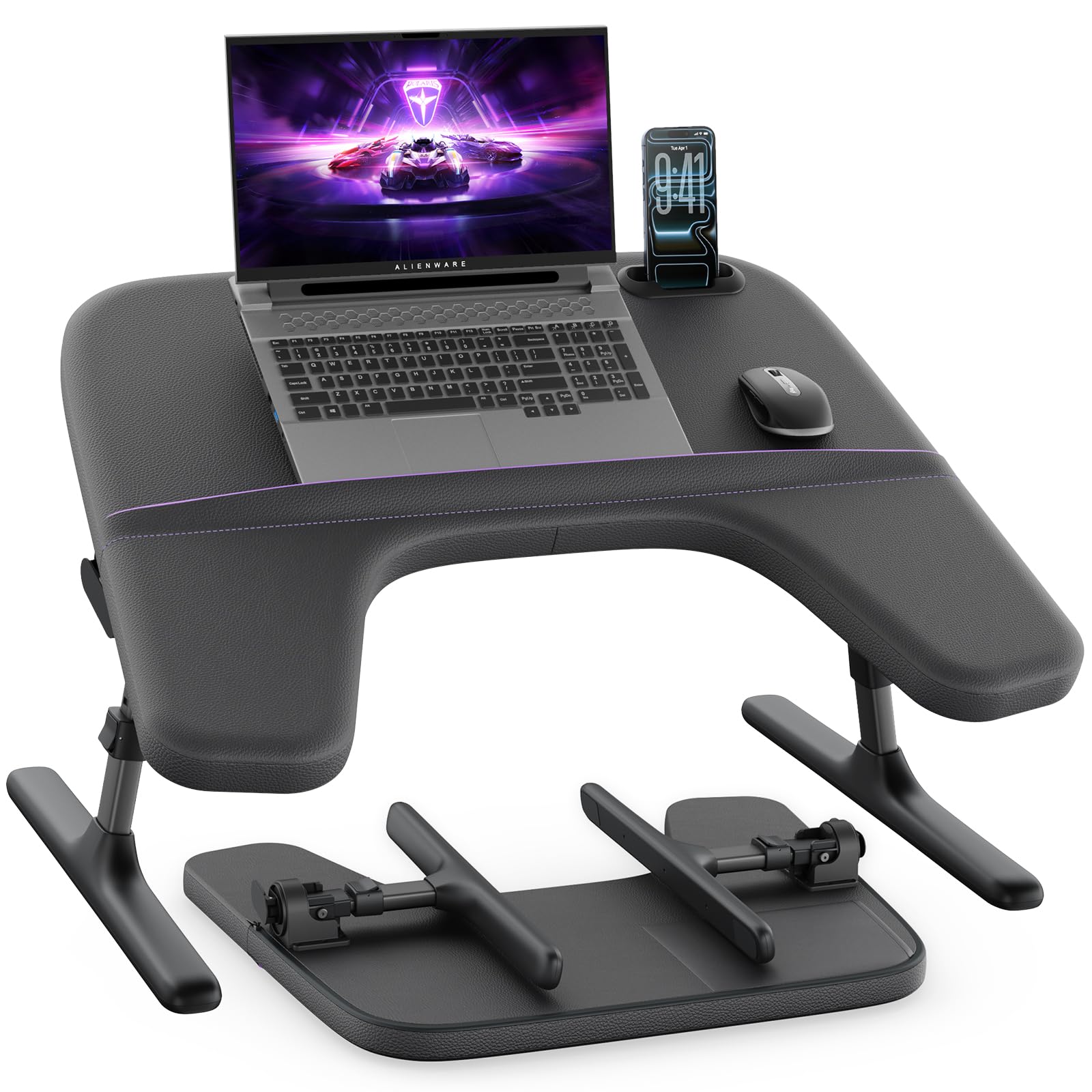 SAIJI Laptop Lap Desk for Bed & Couch, Adjustable Height & Angle Bed Desk with Soft Armrest for Adults, Ergo Curve Folding Bed Table for Working, Reading and Gaming, Laptop Desk for Bed (Black) customer photo 1