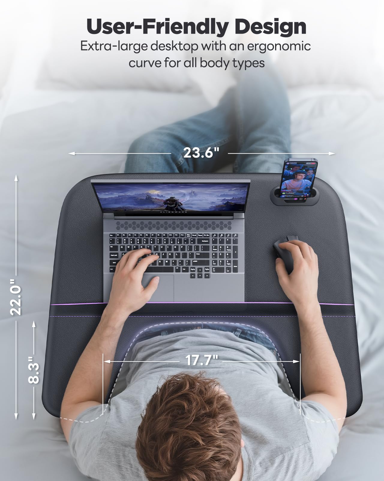 SAIJI Laptop Lap Desk for Bed & Couch, Adjustable Height & Angle Bed Desk with Soft Armrest for Adults, Ergo Curve Folding Bed Table for Working, Reading and Gaming, Laptop Desk for Bed (Black) customer photo 2