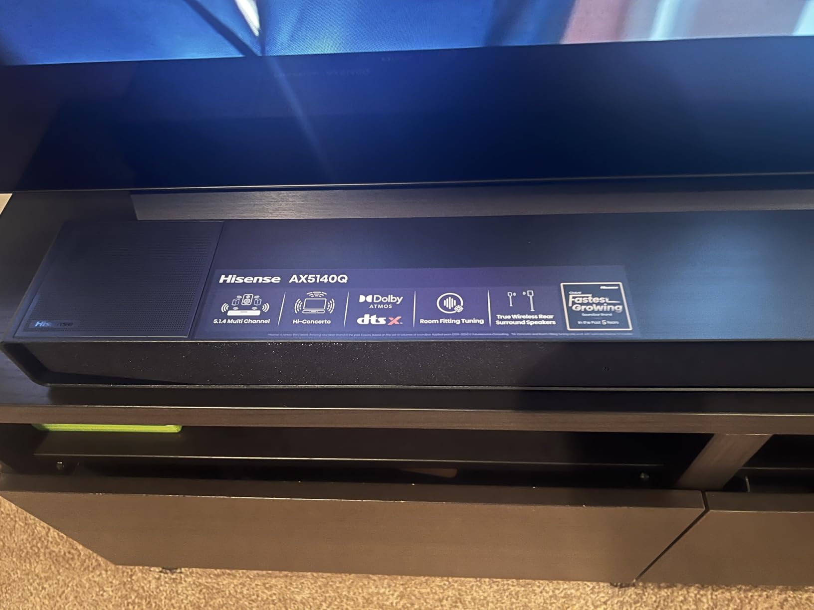 Hisense AX5140Q 5.1.4Ch Sound Bar with Wireless Subwoofer, Dolby Atmos, DTS:X, Bluetooth 5.3, Roku TV Ready, HDMI/AUX/ARC/Optical/USB, EzPlay, 7 EQ Modes, Hi Concerto, Room Calibration customer photo 2