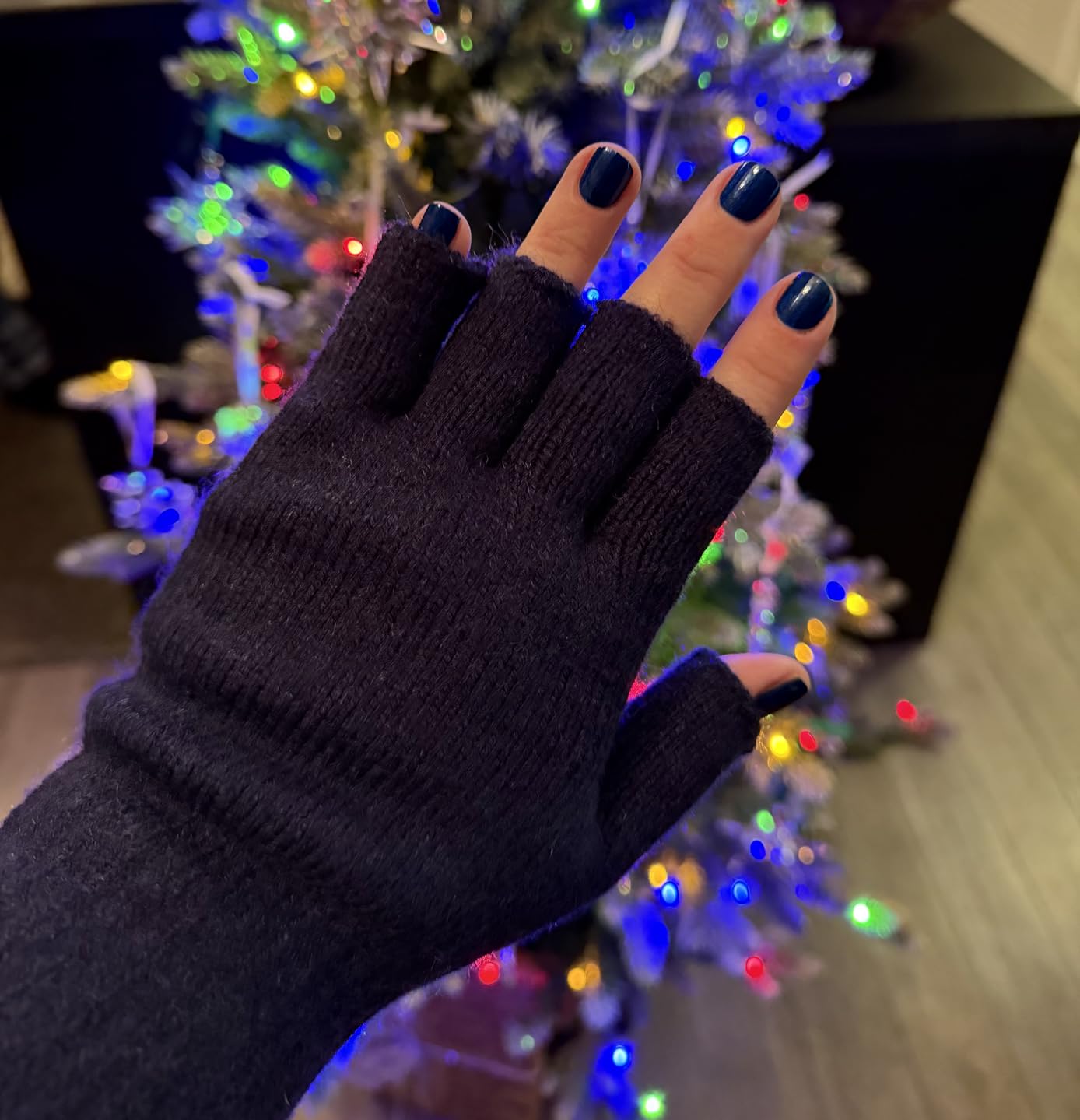 Alpaca Wool Fingerless Gloves for Men Women Double-Layer Winter Gloves Warm Windproof Knitted for Typing Driving customer photo 2