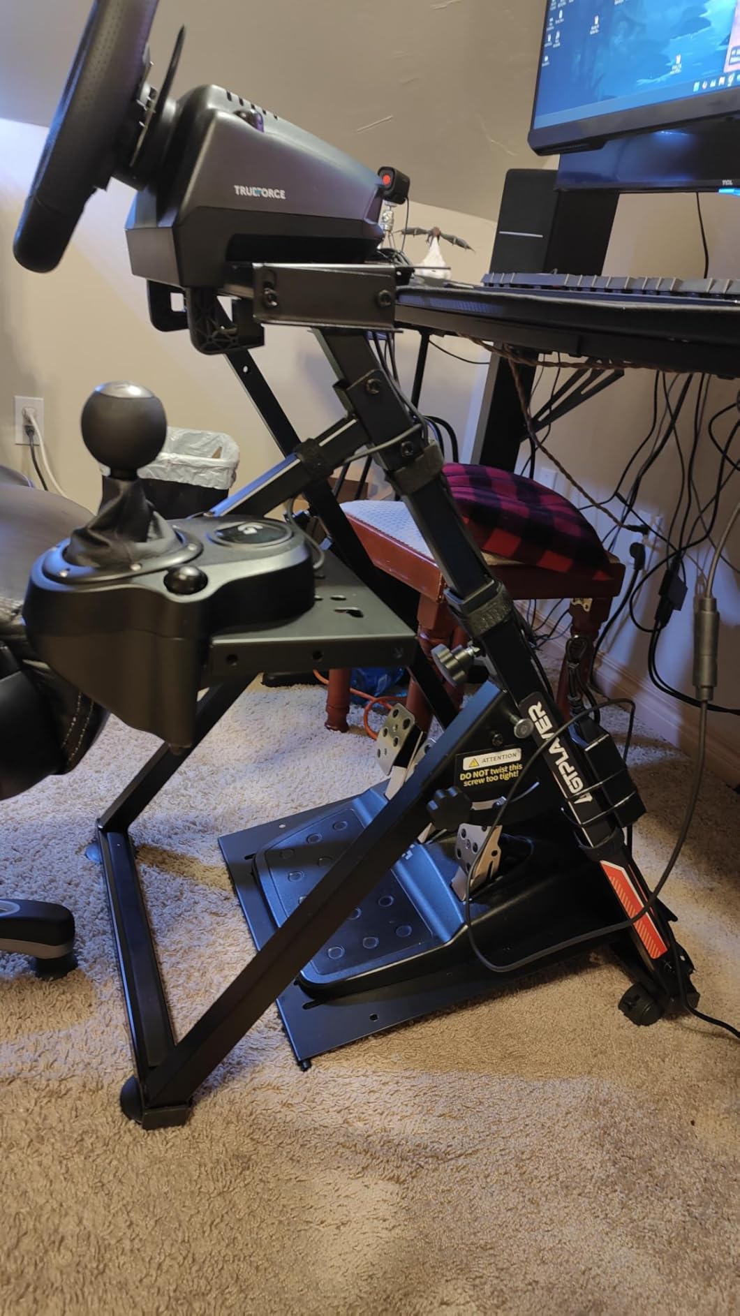 GTPLAYER Sim Racing Wheel Stand Simulator Cockpit Wheel Stand fit for Logitech G25 G27 G29 G920 G923 Thrustmaster T330TS Gaming Stand Wheel Pedals NOT Included, Deep Black With Cup Holder customer photo 2