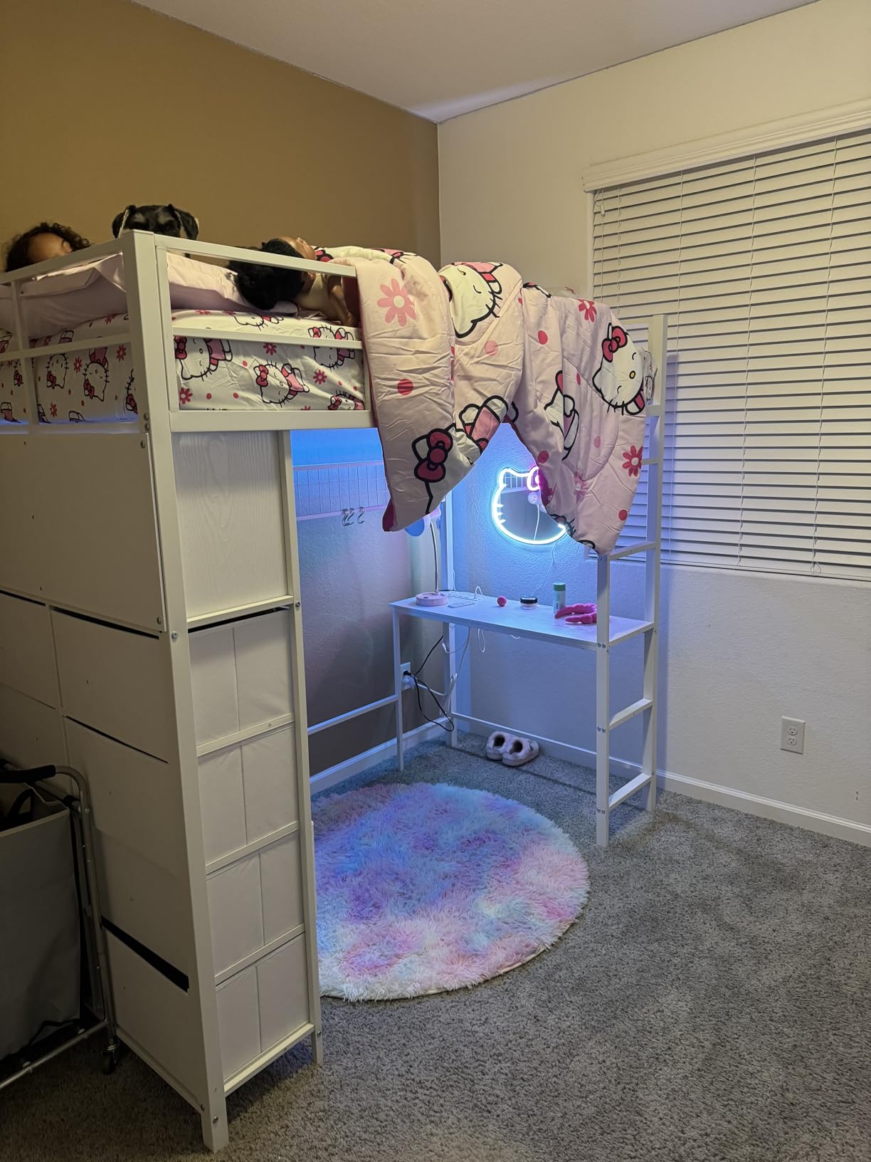 ADORNEVE Loft Bed Full Size with Desk and 8 Storage Drawers, LED Metal Loft Bed with Power Outlet, 2 Shelves & Clothing Rack, Bed with Safety Guardrail & Ladder, Space-Saving, White customer photo 2
